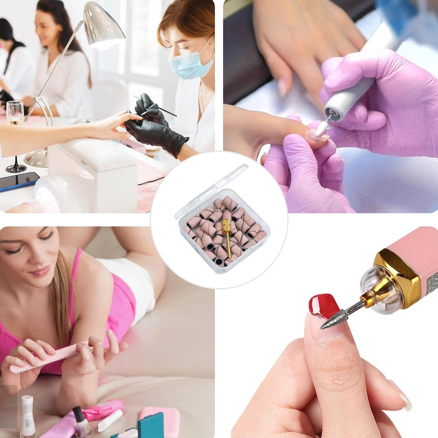 Nail Sanding Bands - Nail File Sanding Bands with Mandrel Bit - Fine Grit Nail File Sanding Bands for Acrylic Nails Gel Manicures and Pedicure Pochy image number 5