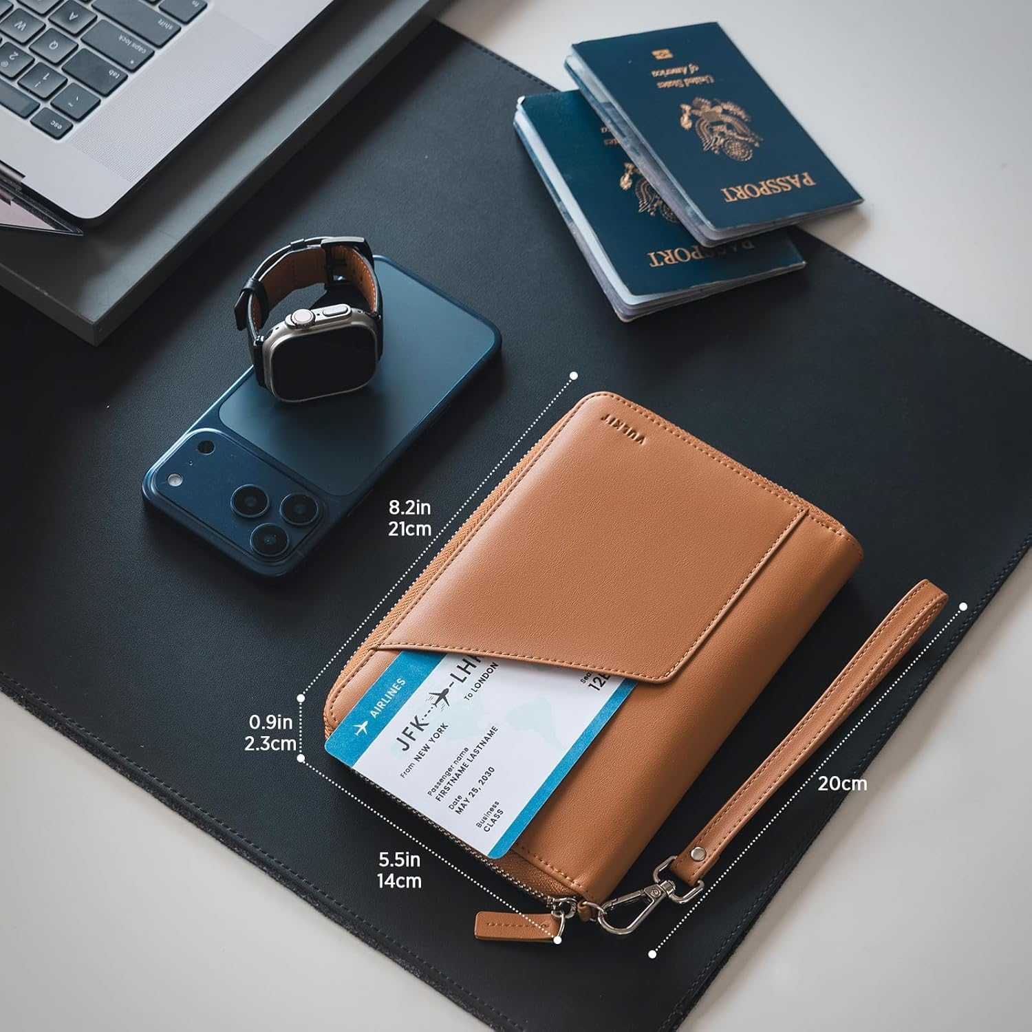 VULKIT Leather Passport Holder Family Travel Document Organizer with RFID Blocking Travel Wallet Slim Passport Slots SIM Card and Multiple Card Holders Passport Wallet for Men and Women (Brown) - Espresso image number 4