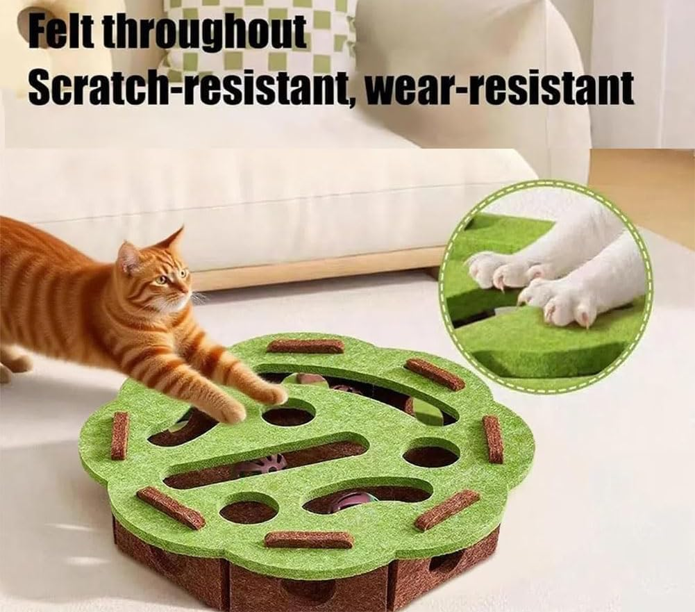 Xiaaofea Cat Scratch Puzzle Enrichment Box, Nail File with 2 Balls, Interactive Scratcher Toy for Indoor Cats, Promotes Natural Nail Care, Hunting Instincts and Mental Stimulation(White) - Grey image number 6