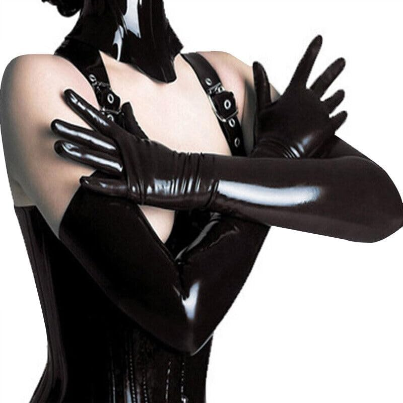 ABWL Sexy Black Long Latex Gloves for Women,Fetish Natural Rubber Gloves Cosplay Costume Party Clubwear