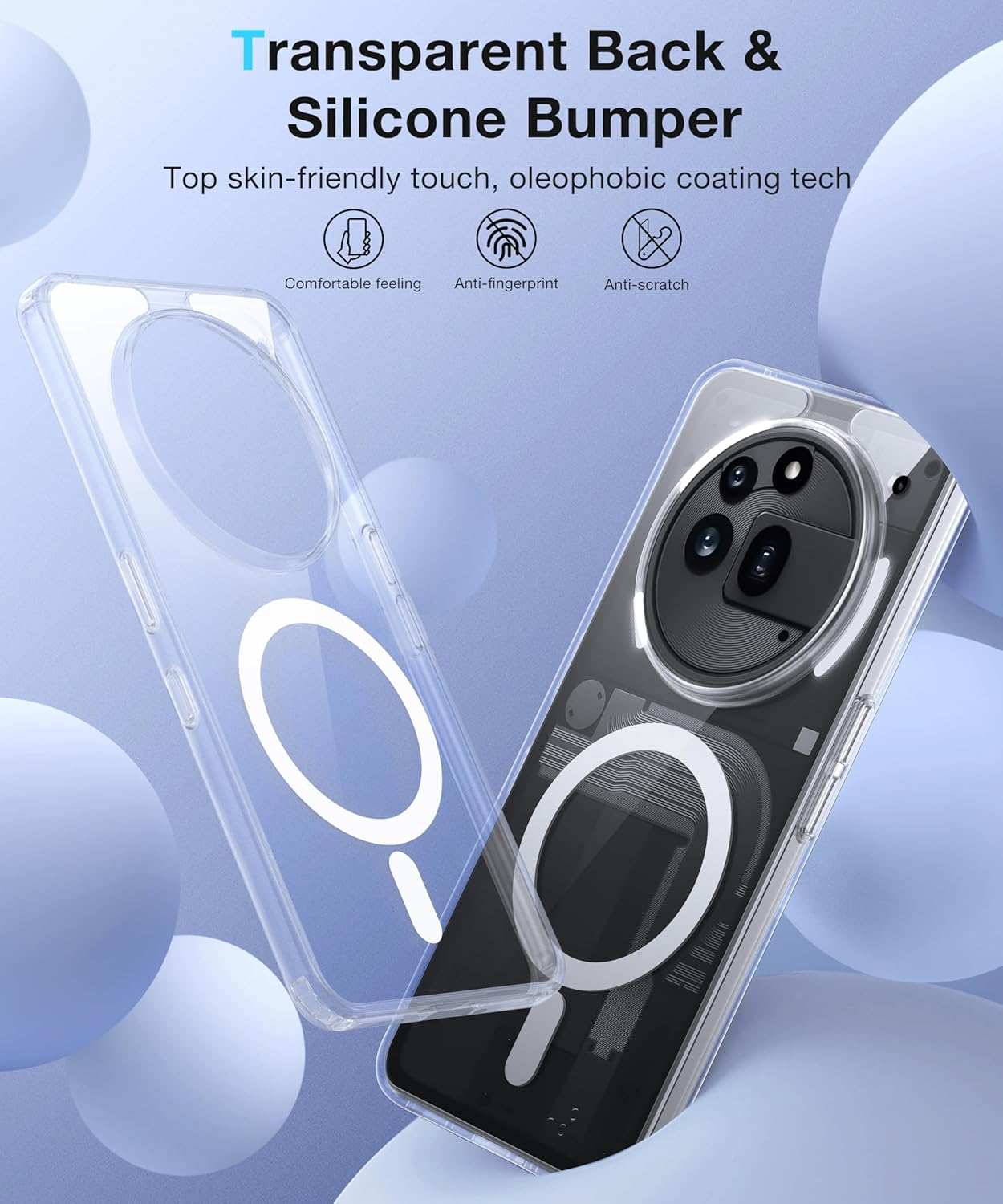 FNDMIL [NO.1 Magnetic] for Nothing Phone 3A Pro Case with Magsafe [Transparent Anti-Yellow] [Military Shockproof] [Slim Fit] Hard Case with Soft Silicone Bumper Mobile Phone Case for Nothing Phone 3A image number 3