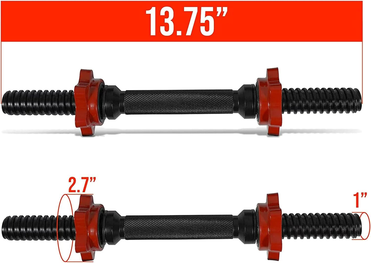 Yes4All Pair of Threaded Dumbbell Handles 14/16/18/24 Inch, Chrome/Rubber Grip, Fit 1&rdquo; Plates, Weight Bar Connector image number 3