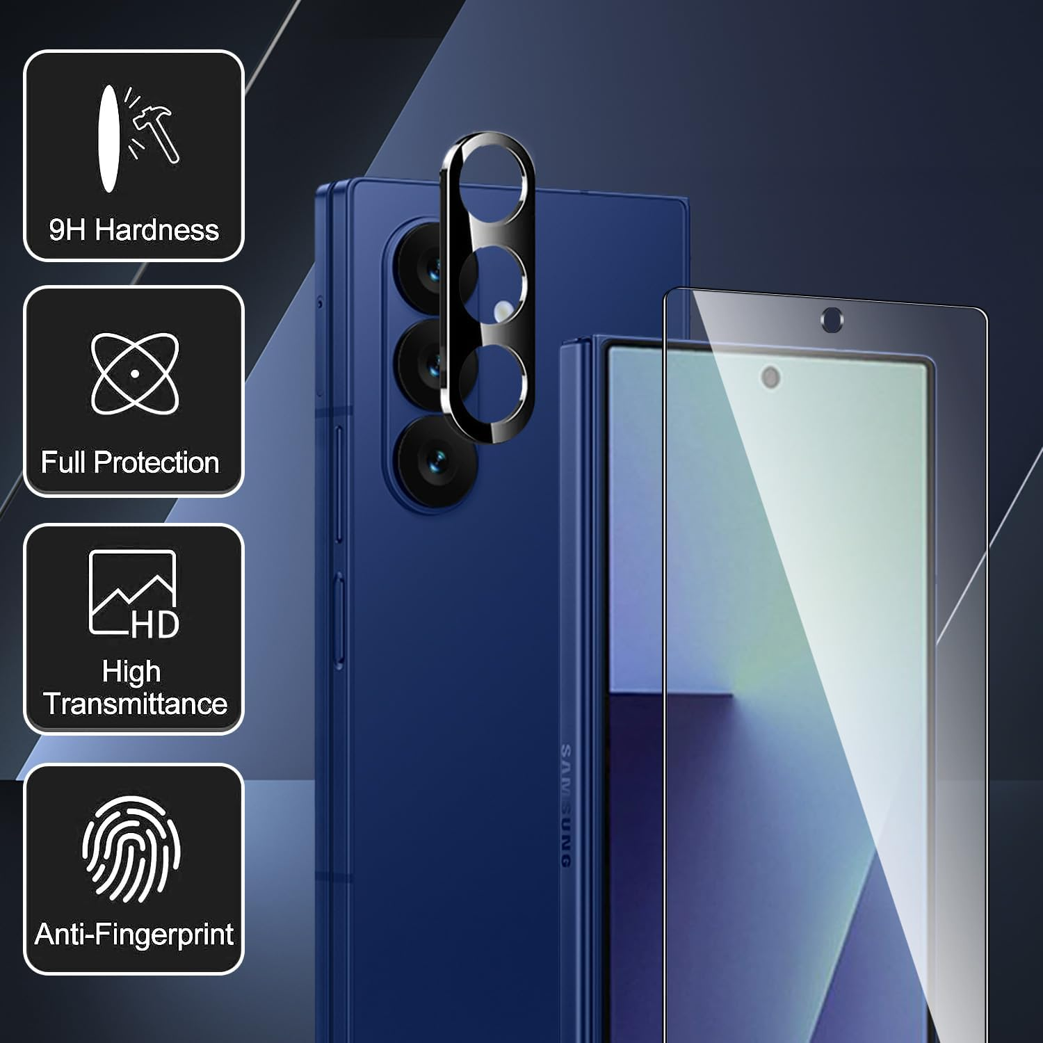 [2+2 Pack] T Tersely 9H Tempered Glass Screen Protector for Samsung Galaxy Fold 7 5G (2025), anti Scratch, Full Cover, Easy Install, 2 Pack Screen Protector and 2 Pack Camera Lens Protector