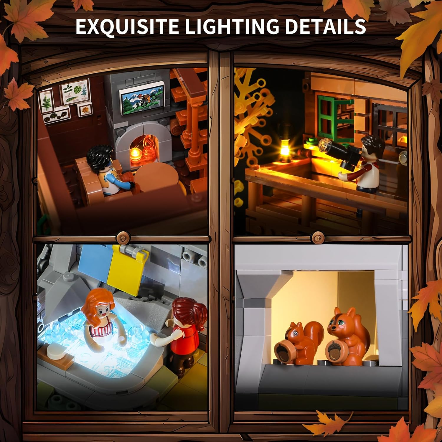 FUNWHOLE Mountain-Cabin House Lighting Building-Bricks Set - Friends Mountain House and Treehouse Collection LED Light Building Set 2255 Pcs for Adults and Teen image number 3