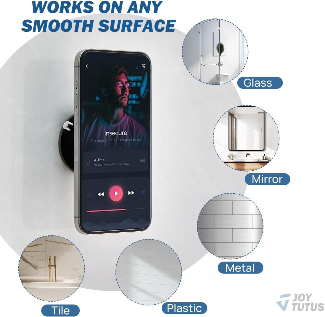 JOYTUTUS Shower Phone Holder, Reusable Suction Cup Phone Mount for Shower, Mirror, Kitchen, Window & Bathroom, Shower Phone Mount Compatible with Iphone 16, 15, 14, 13, 12 & All Phones image number 5