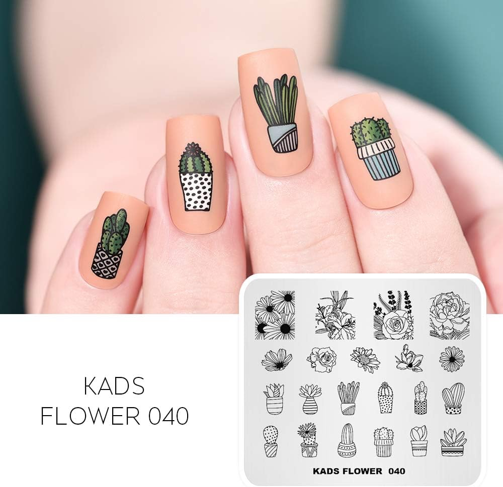 ALEXNAILART Nail Stamping Stencil - Stainless Steel Nail Stencil - Cactus Pattern & Flower Design - DIY Nail Art Tool image number 4