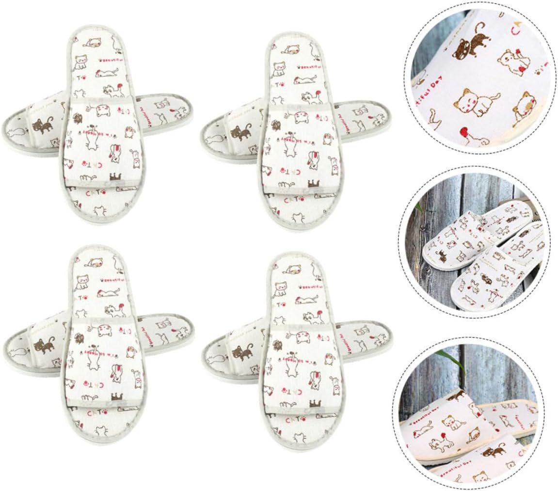 FOMIYES 4Pairs Winter Non-Slip Slippers Disposable Spa Hotel Shoes Indoor Fluffy Bath Slippers image number 3