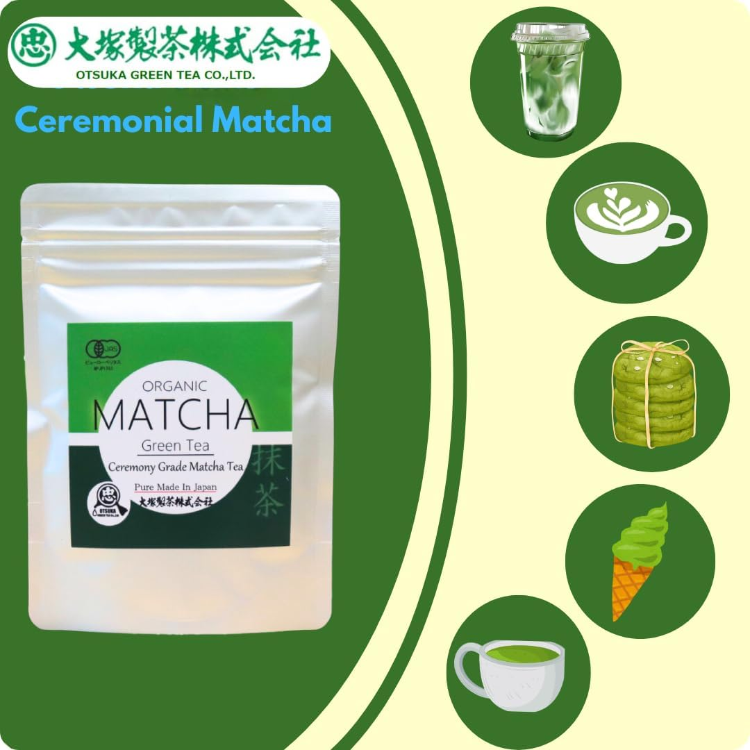 Otsuka Green Tea Co - Organic Ceremonial Matcha 50G - Authentic Japanese Origin from Shizuoka Japan, JAS and USDA Certified Organic, Ceremonial Grade Japanese Matcha Green Tea Powder (Organic Ceremonial Matcha 50G) (Medium 50G) image number 3