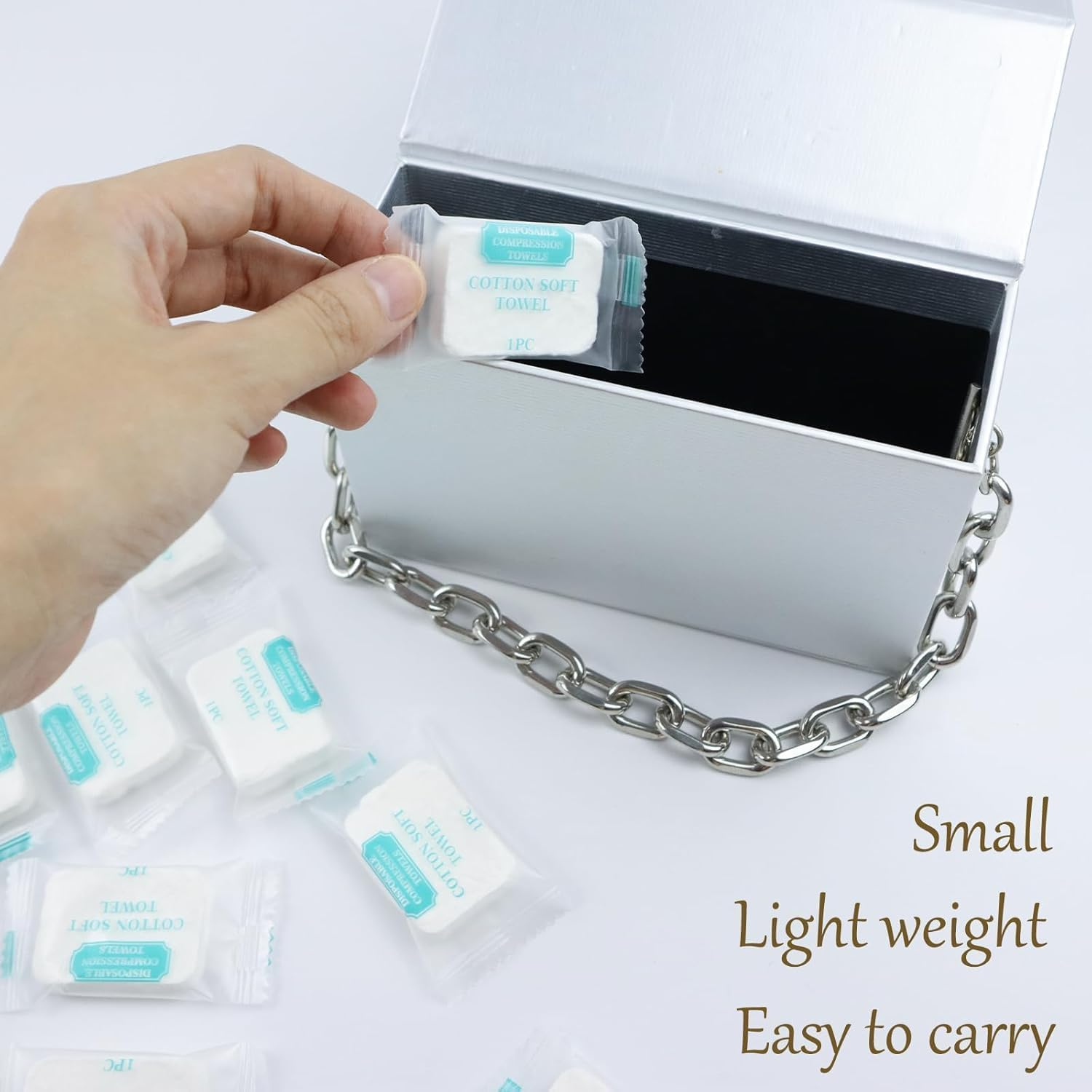 Oiltomn【20Pcs】 Compressed Towel Tablets Disposable Washcloths for Travel Portable Reusable Coin Bath Towels for Hotel Camping Hiking Sports Beauty Salon (9.4" X 11.8") image number 5