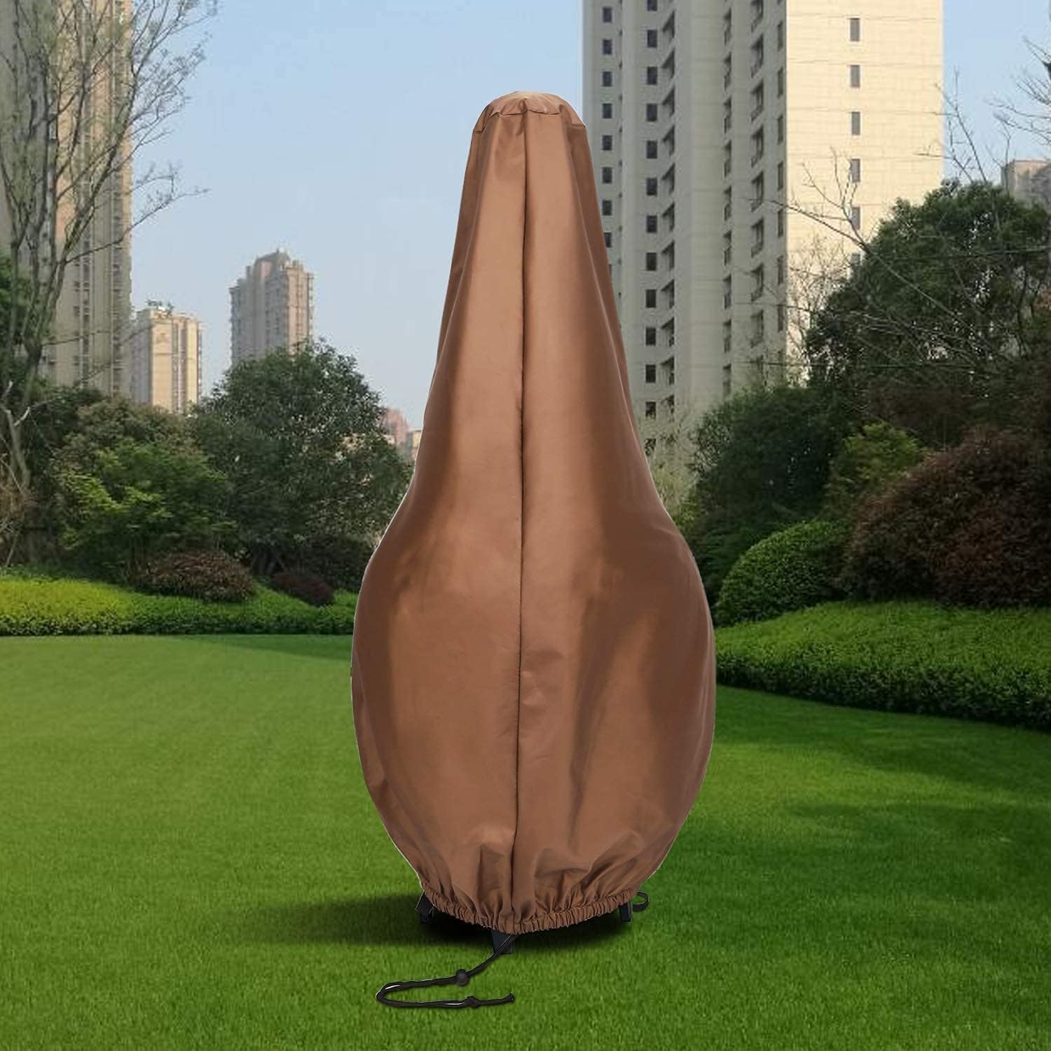Chiminea Cover Waterproof Heavy-Duty Protective Cover - 32"D X 60"H Fire Pit Heater Cap, Adjustable Drawstring Hem Weatherproof Polyester for Outdoor Clay Chimineas & Patio Furniture (Brown) image number 3