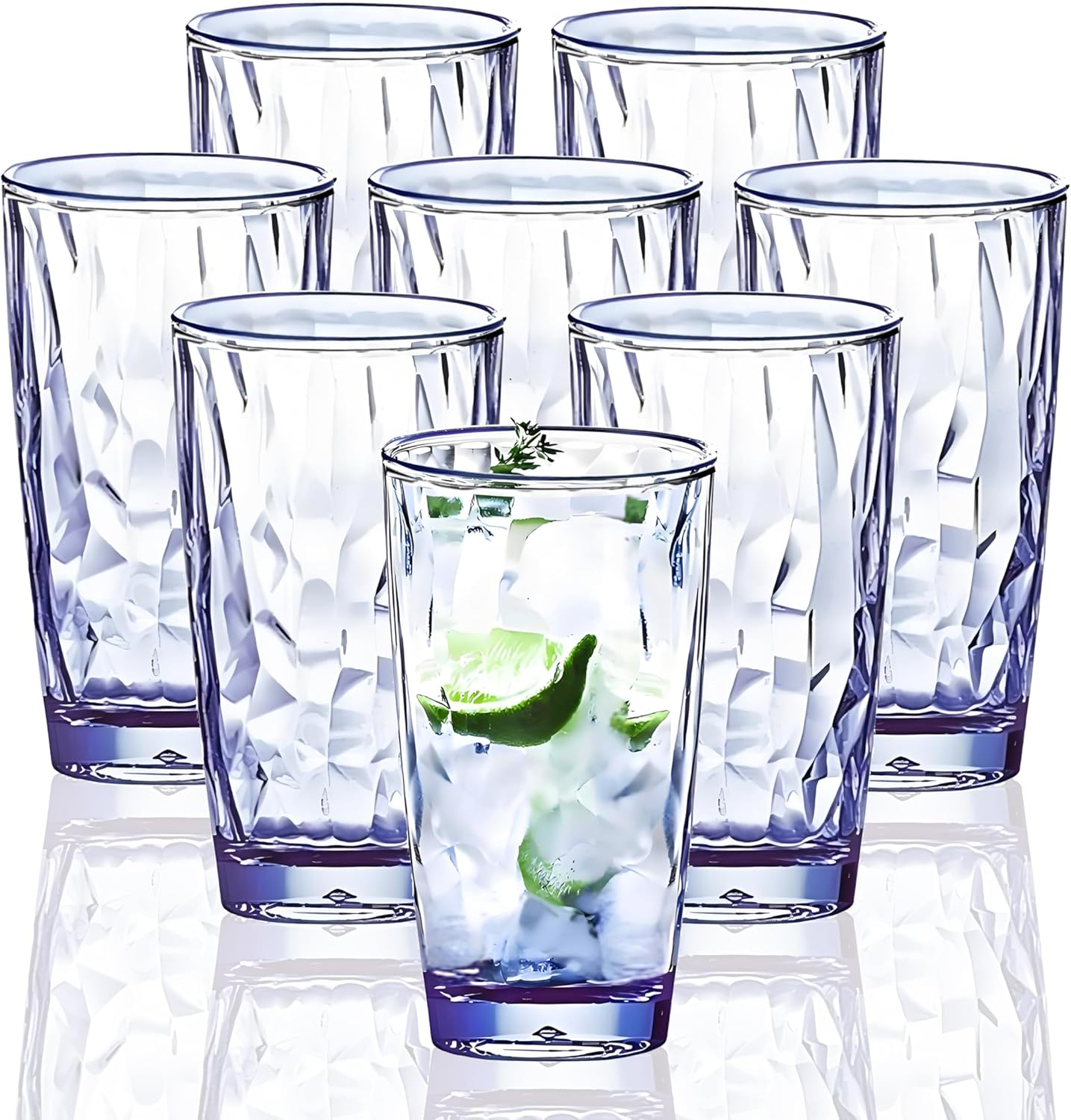 VEILEDGEM 15Oz Shatterproof Tritan Drinking Glasses Unbreakable Acrylic Glasses Drinkware BPA Free Hard Plastic Cups Reusable Kitchen Water Glasses Drinking Set of 8 (Blue)
