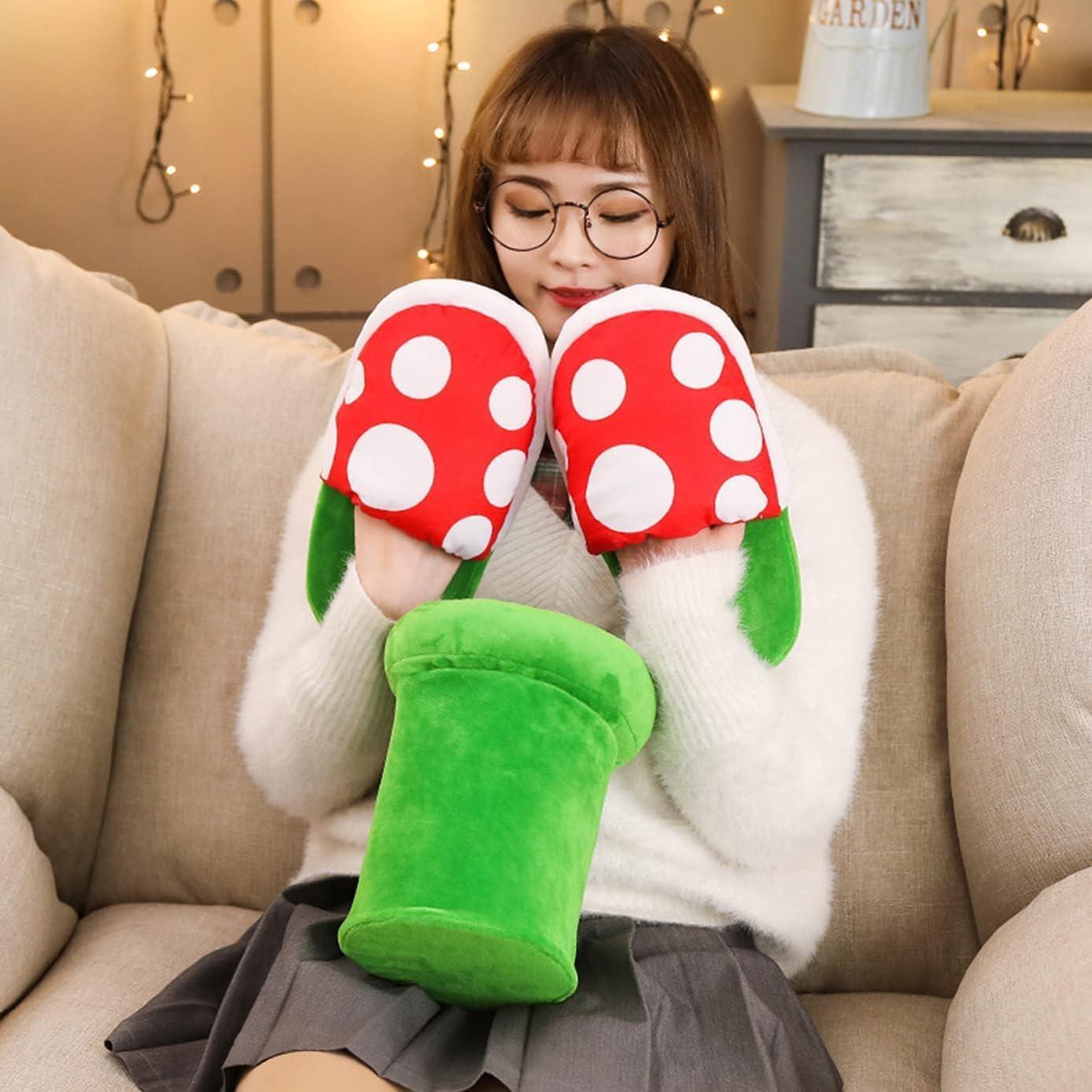 Piranha Plants Slippers for Women Men Cute Cartoon Cotton Shoes with Green Pipe Pot Holder Valentine'S Day Gifts