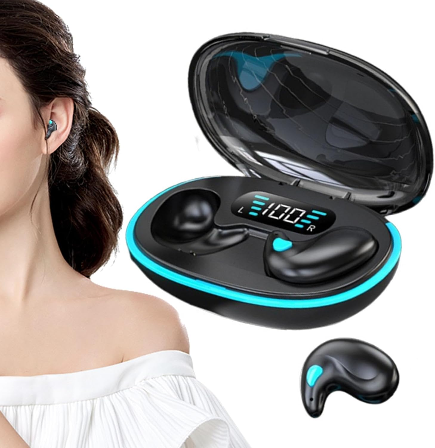 Bone Conduction Sleep Wireless Earphones,Wireless Invisible Earbuds,Lightweight Sleep Wireless Headphones with Sleep Mode, Side Sleeper Sleep Earbuds Clear Calls for Smartphone, Tablets