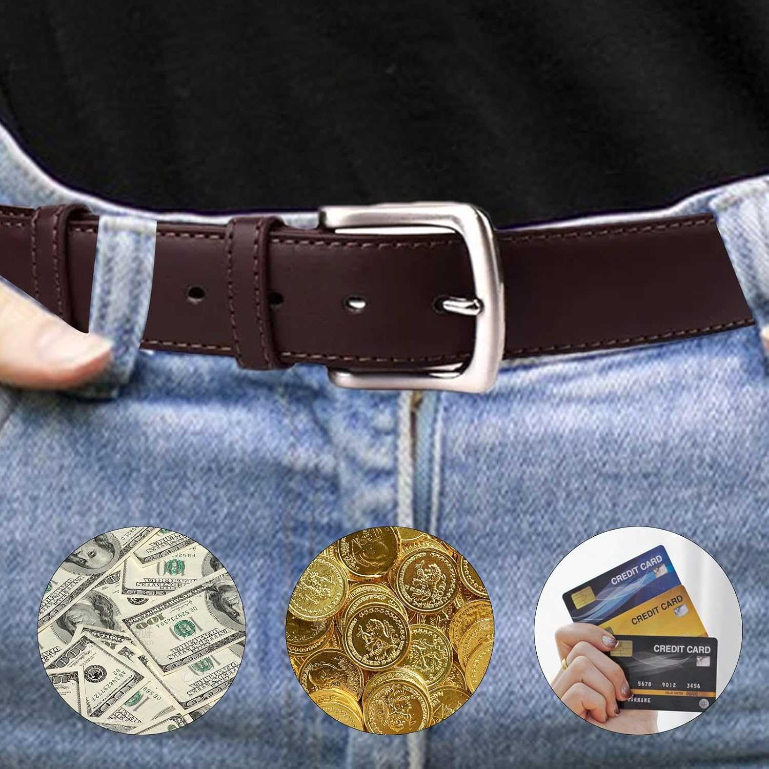 Money Belt - Travel Waist Belt, Hidden Travel Wallet | Belt Wallet for Travel, Hidden Valuables Belt, Secure Zip Bag, Anti-Theft Bag, Passport Holder for Yourself, Brown, Siehe Beschreibung, See - B image number 6