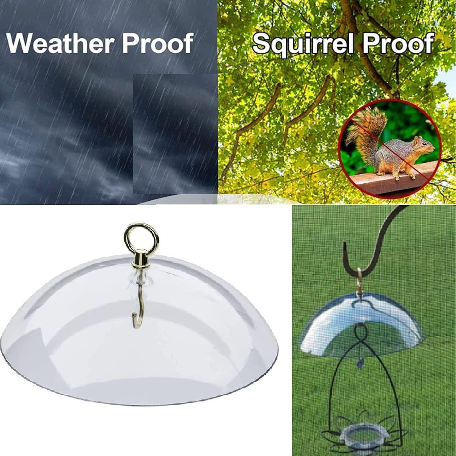 Transparent Bird Feeder Protective Dome Cover with Hook, Acrylic Hanging Bird Feeders for Outdoor Use image number 4