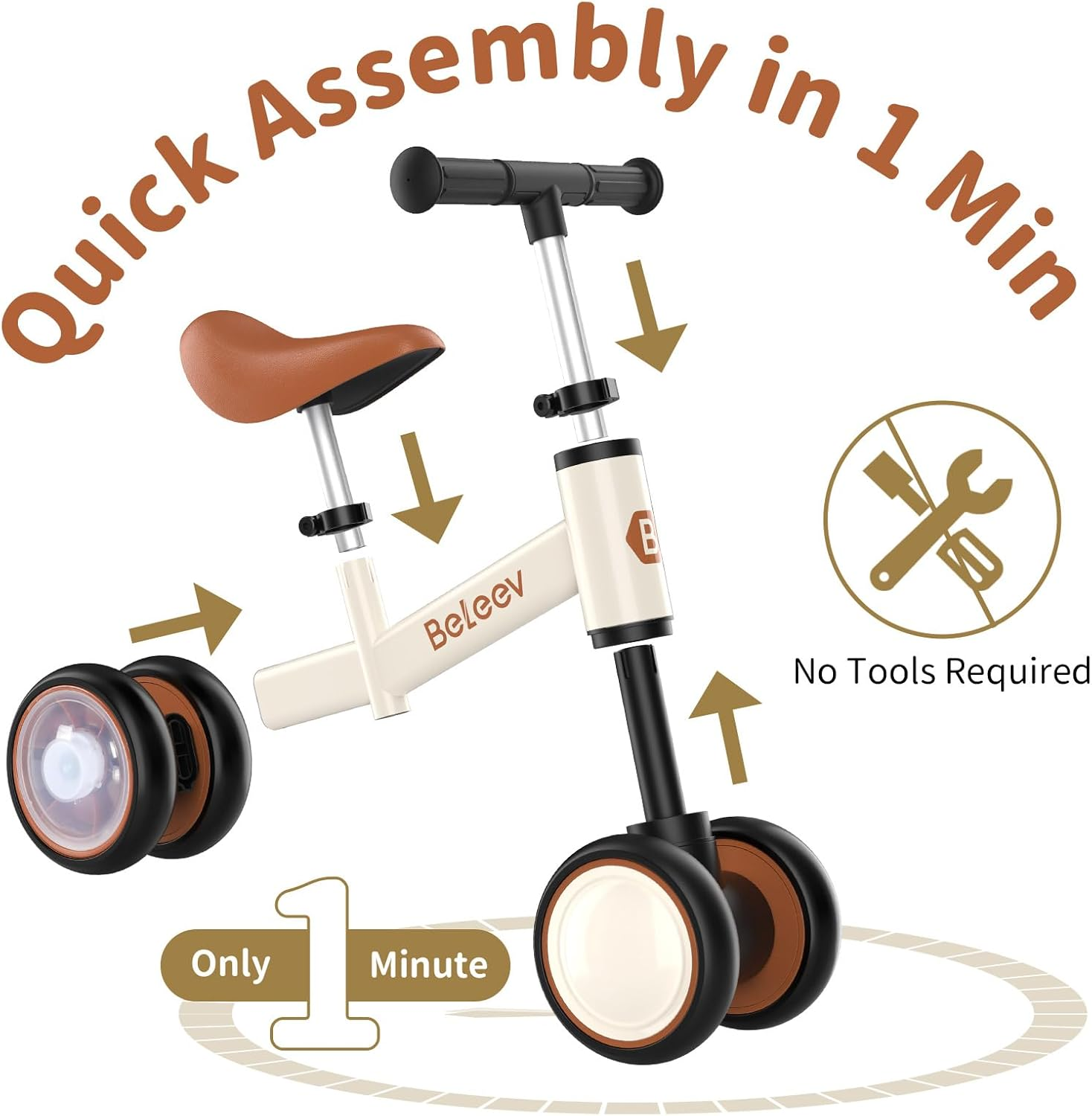 BELEEV B3 Colorful Lighting Balance Bike for 1-3 Year Old Boy Girl, Light-Up Wheels, Adjustable Seat & Handlebar, 135&deg; Safe Limited Steer, Soft Seat, Toddler Baby Bike First Birthday Gift 10-36 Month