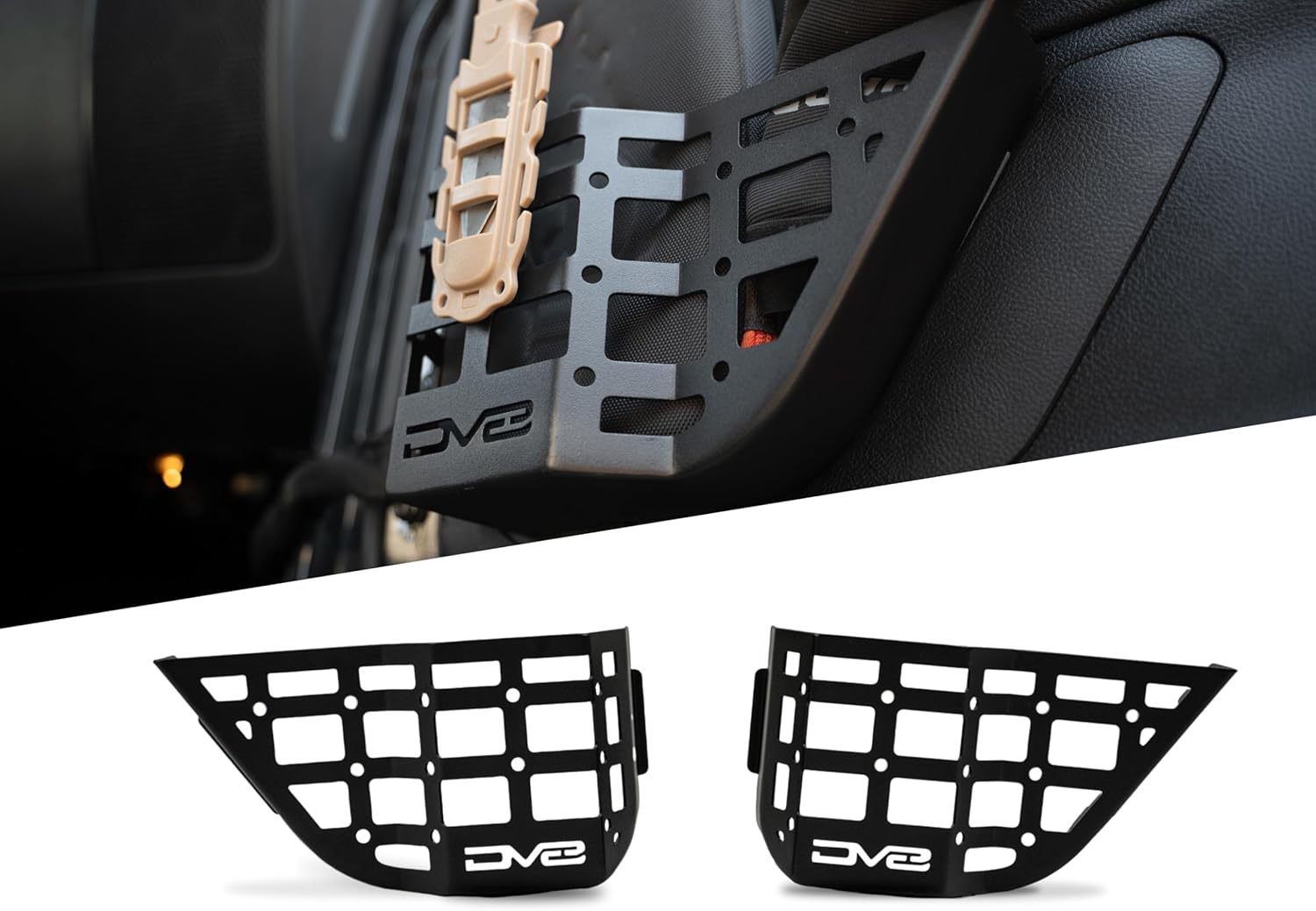 Front Door Pocket Molle Panels for 2011-2018 Jeep Wrangler JK | Rigid Steel Pockets | Replaces the Factory Netting | Mounts Daily Gear | Front Panel Protrusion for Water Bottle Storage | Powder Coated image number 6