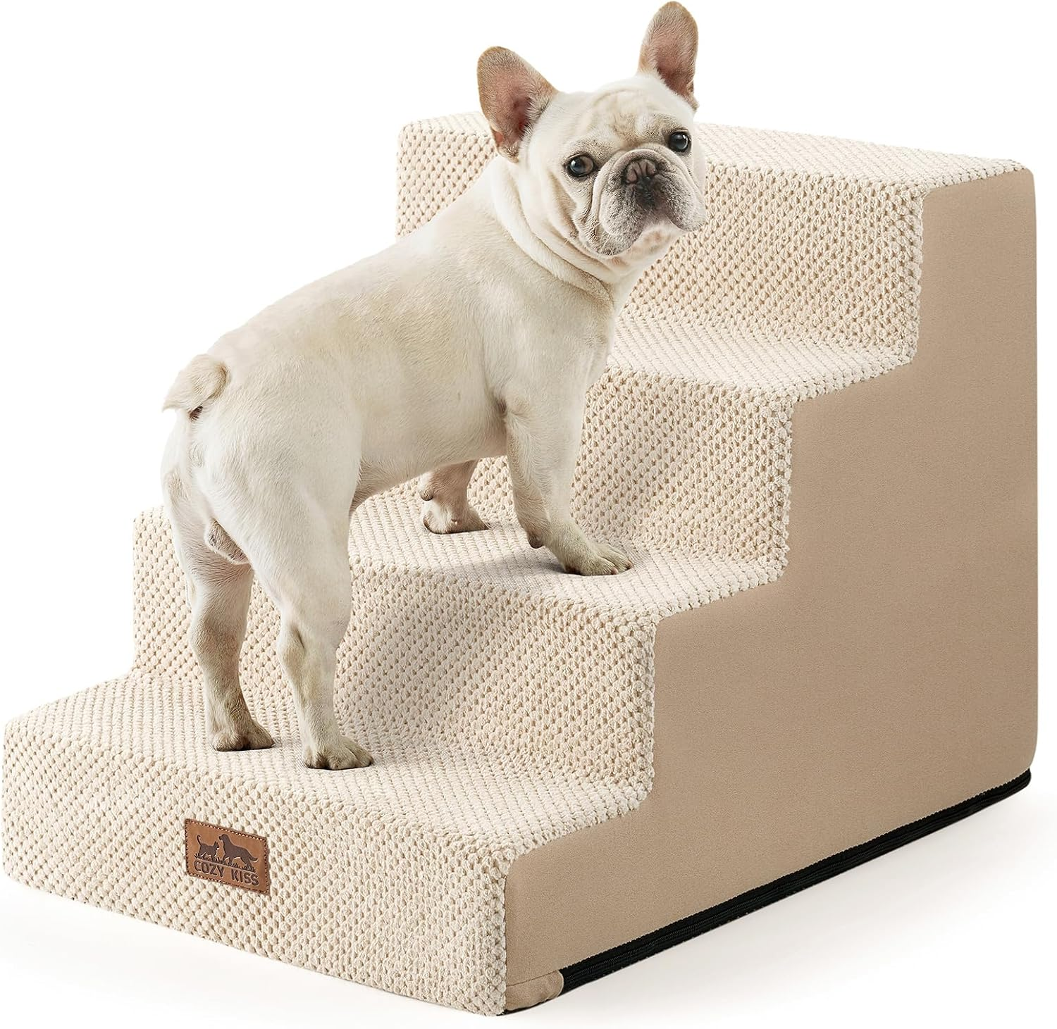 Cozy KISS Dog Stairs for Small Dogs, 4 Tier Wider Pet Stairs for Couch and Beds, 45 Cm Non-Slip Dog Steps for Old Cats, Puppy, Small Medium Dogs,45X60X45 Cm, Beige image number 2