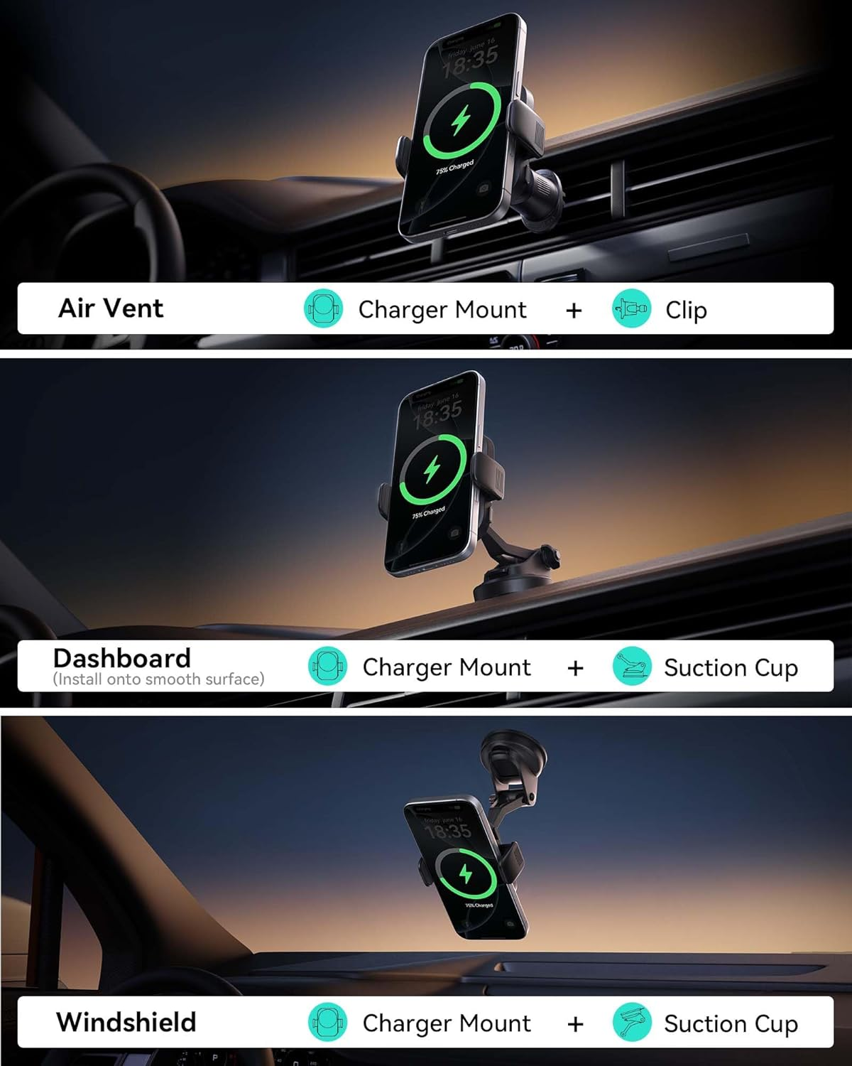 INIU Qi2 15W Car Phone Holder Wireless Charger, Ultra-Stable 22N for Magsafe Car Mount Charger with Cooling Fins & RGB Lighting ONLY Compatible with Iphone 16/15 / 14/13 / 12 Series [White] image number 5