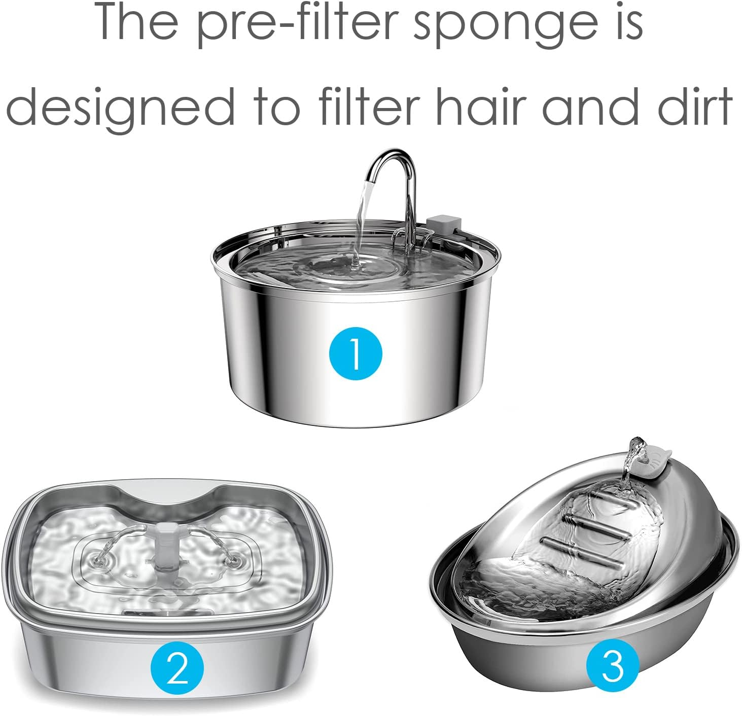 Damohony Pet Water Fountain Filters Rectangle Replacement, Replacement Sponge Filters Compatible for PETLIBRO Stainless Steel Cat Water Fountain