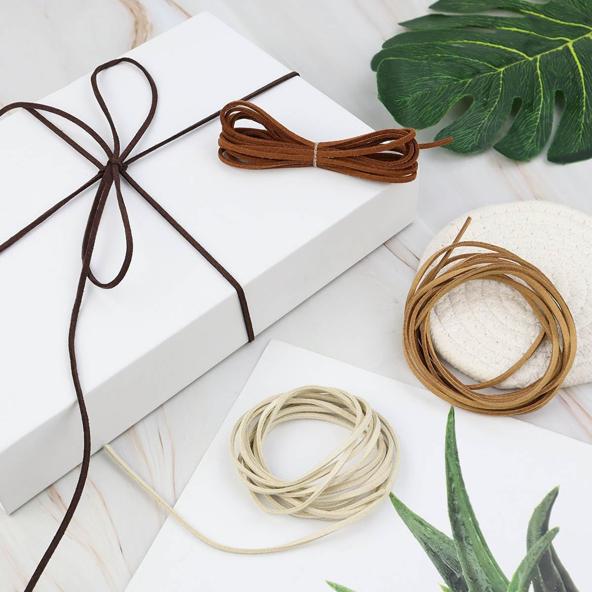 Leather String Suede Cord Leather Cords Rope String for Jewelry Making Necklace Bracelet Art Crafts Beading (4 Colors,3Mm X 2.2 Yard)