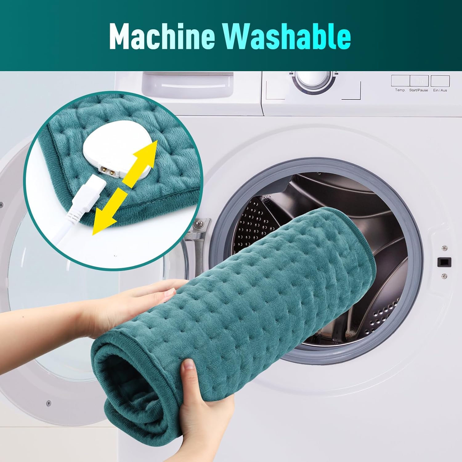 Electric Heating Pad, Soft Heated Pad with LCD Controller, 9 Heating Levels, 4 Gears Timing, Fast Heating & Machine Washable, Great for Back Neck Shoulder Belly Leg Arm, 60Cmx30Cm, Green image number 2