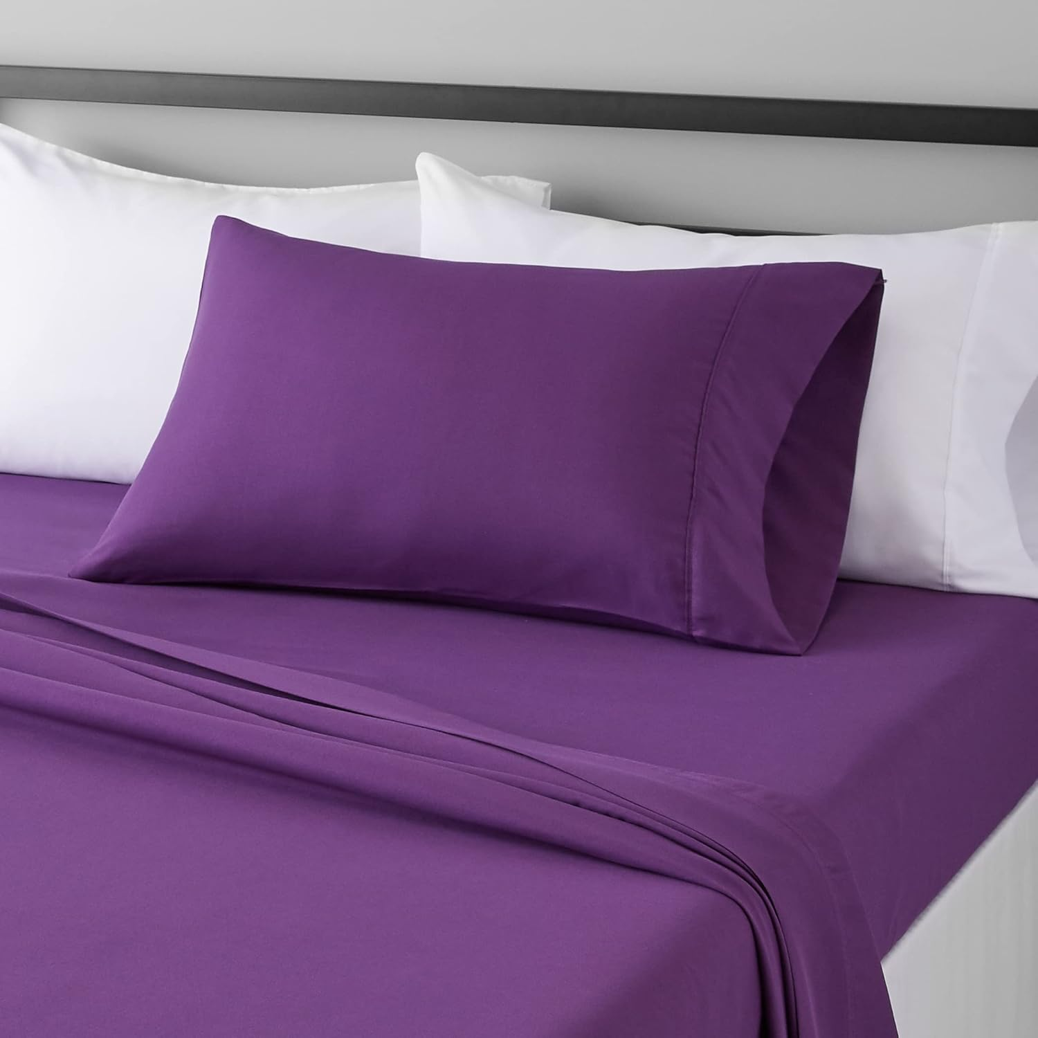 Amazon Basics Lightweight Super Soft Easy Care Microfiber Bed Sheet Set with 36-Cm Deep Pockets - Single, Plum image number 4