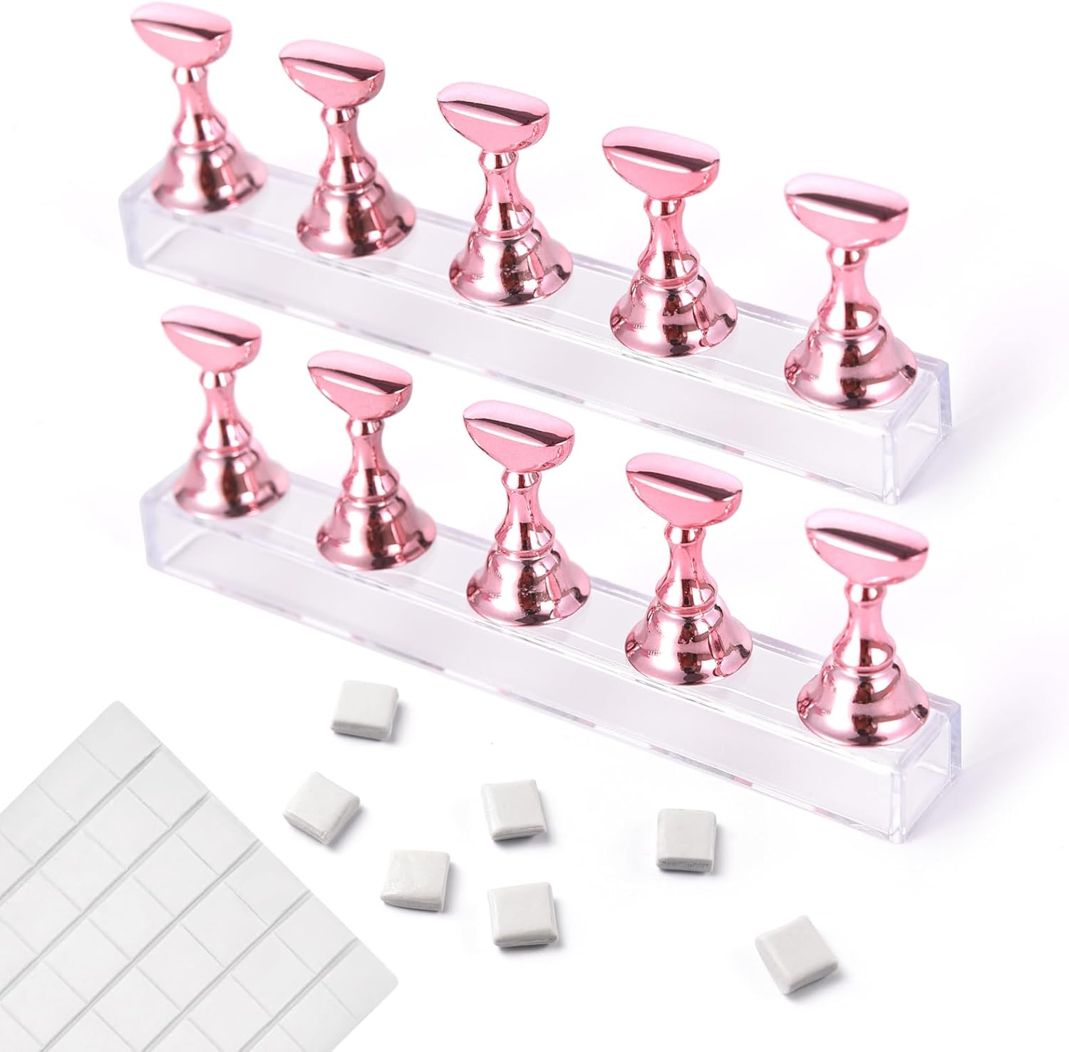 KADS 2 Sets Nail Display Stand Nail Practice Holder Magnetic Fake Nail Tips Holder for Press on Painting Nail Art Stand with 66Pcs Reusable Clay Manicure Design Tool for Salon and Home Use, Pink 1