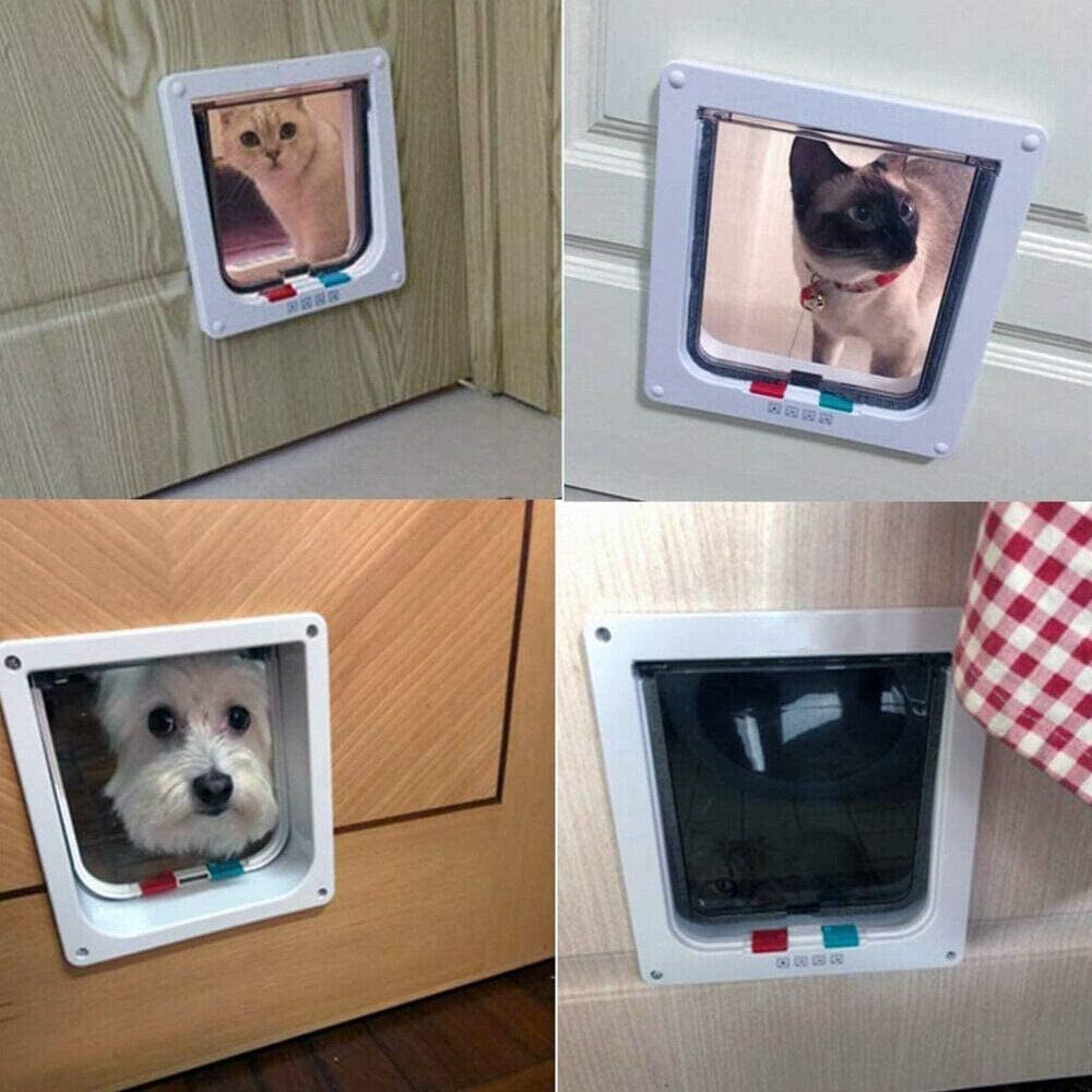 EZONEDEAL Large Cat Door Interior Door with 4 Way Locking, Waterproof Cat Flap Door, White Pet Door Kit for Kitten Small Dog, Cat Door for Window Size 23Cm X 5.1Cm X 25Cm image number 4
