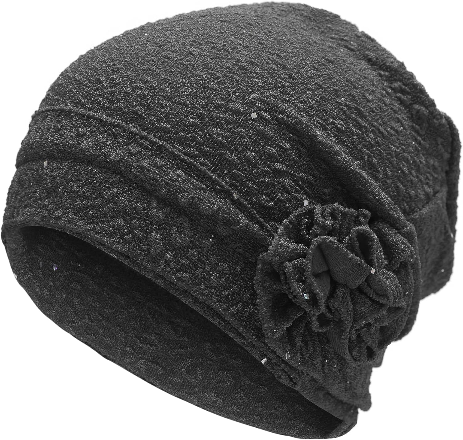 ZLYC Women Turban Beanie Hat with Flower Chemo Headwear Elastic Head Wrap Cap - Boho Flower Beige image number 7