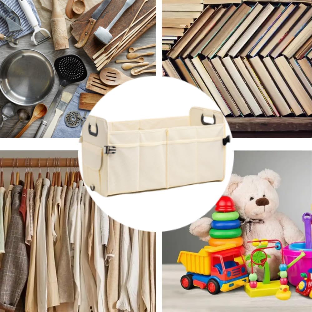 Naisfei Car Trunk Organizer, Vehicle Boot Storage Bag, Super Capacity Seatback Collapsible Adjustable Compartment Reinforced Handles Trunk Tidy Cargo Organiser (21.6 X 12.6 X 12.6 Inches) image number 3