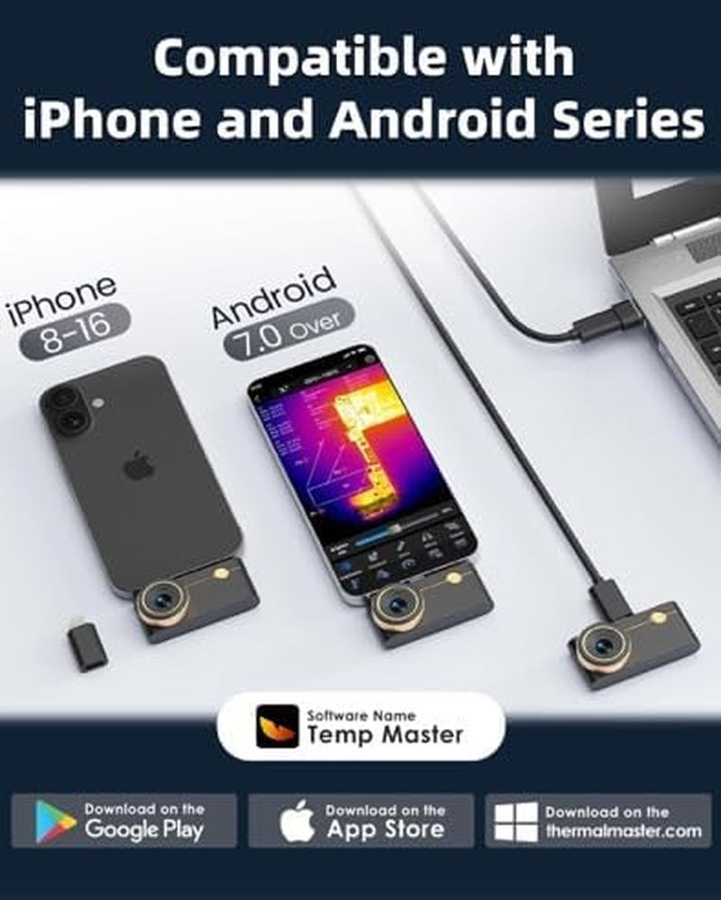 Thermal Camera for Android & Ios, P3 Thermal Imaging Camera with 512&times;384 IR Resolution, 26.3G Lightweight, 8Mm Macro Lens, -20℃~600℃, for Electrical, HVAC & Automotive Inspection image number 5