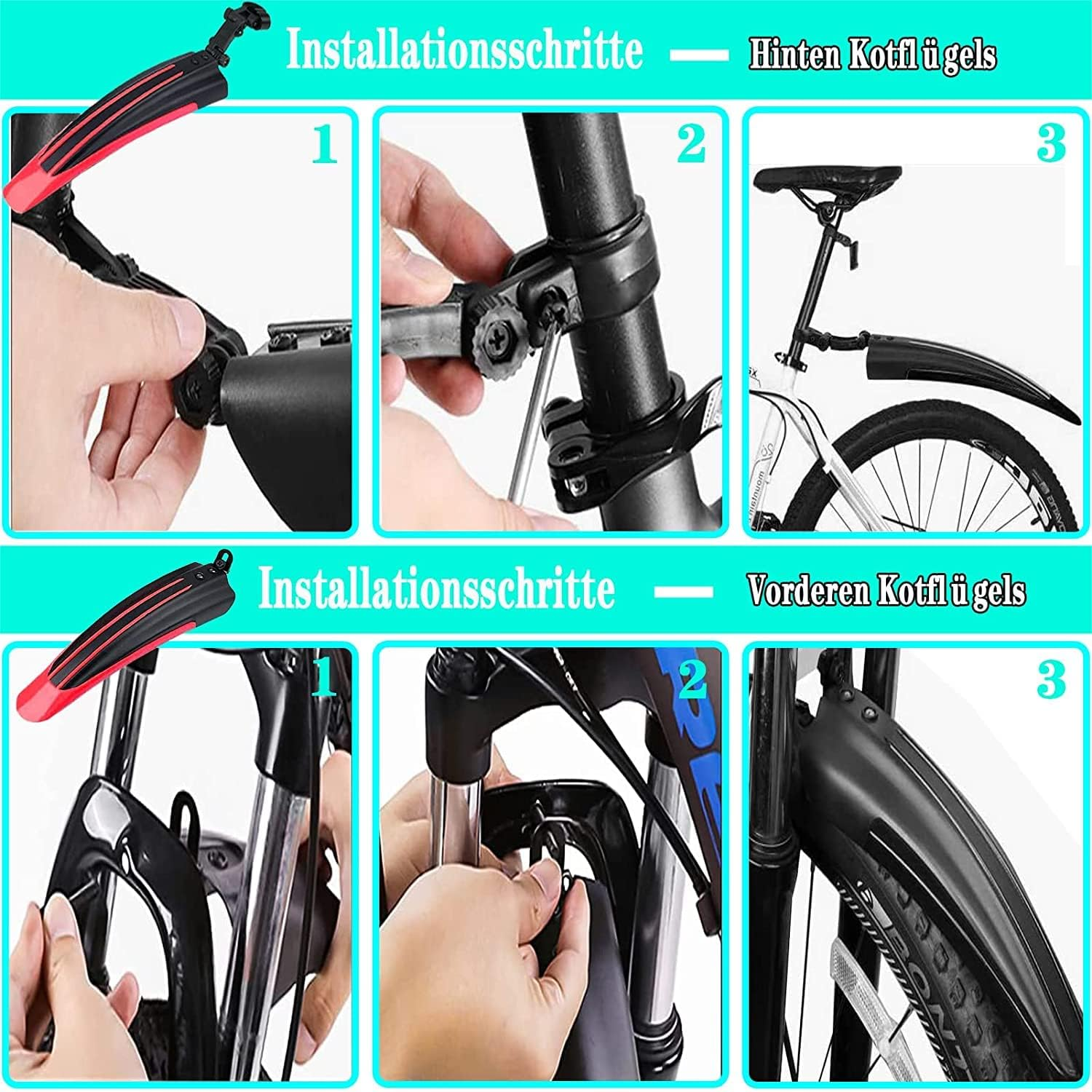 Bike Mudguard Set Bicycle Fender Mountain Front & Rear Mud Guard Universal Mudguard Bike Cycling Tires Fenders Full Cover Thicken Widen Adjustable Bike Mudflap Fit for 20/22/24/26 Inch MTB Road Bike image number 4