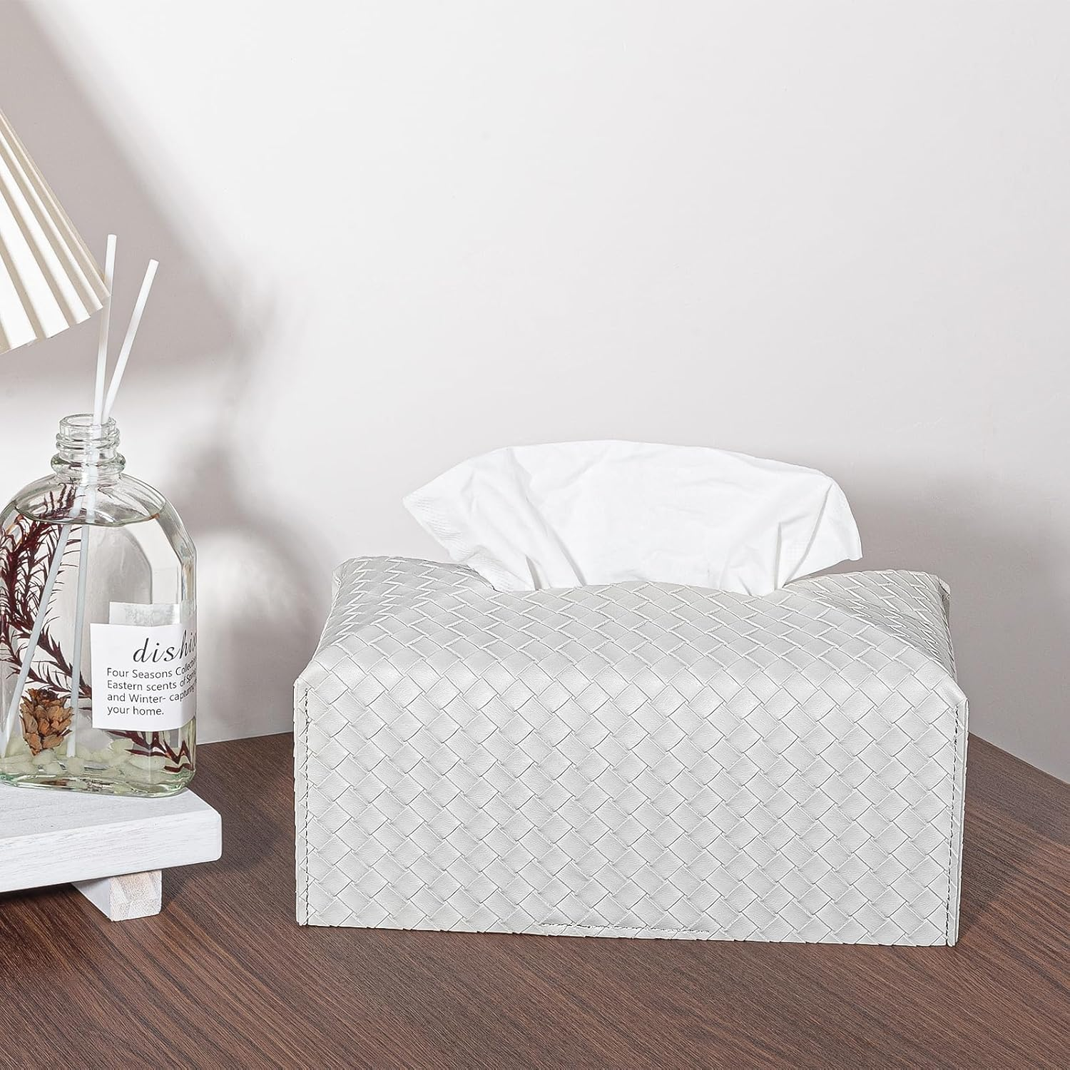 Tissue Box Cover PU Leather Tissue Holder Square Facial Tissue Case Facial Paper Organizer Dispenser for Bathroom, Vanity Countertop, Tabletop, Car, Rectangle, Misty Gray image number 2