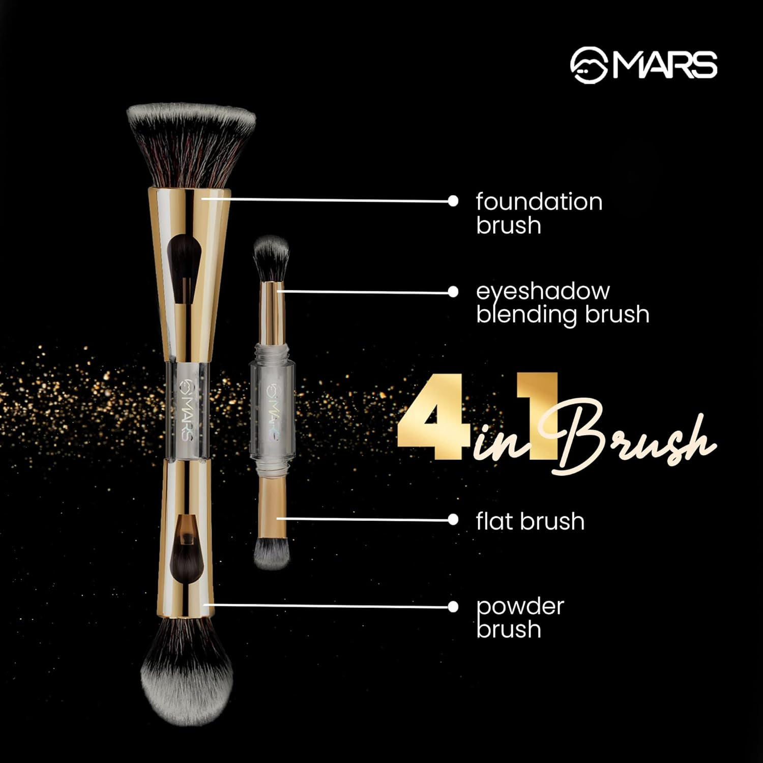 MARS 4 in 1 Travel Brush with Foundation Brush, Powder Brush, Eyeshadow Blending Brush & Flat Brush | Soft Bristles Makeup Brushes Set for Women image number 3