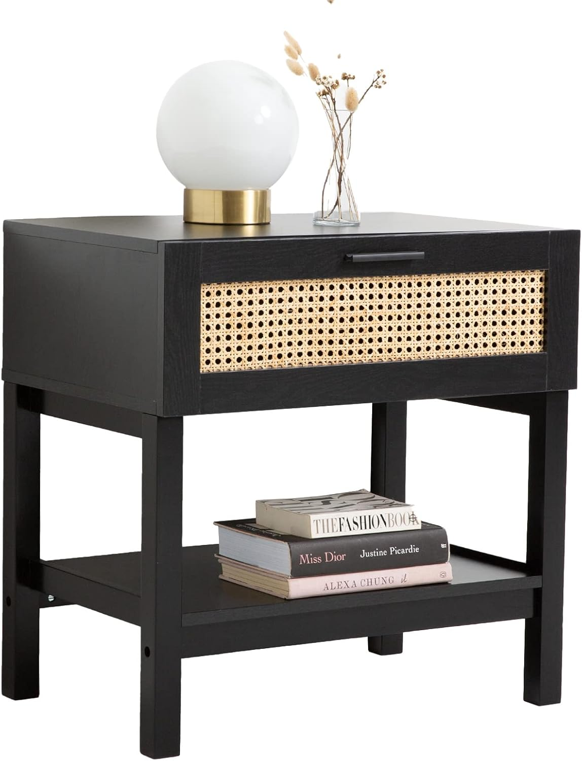 Casa Decor Bedside Table Tulum Rattan Nightstand Storage Cabinet with Drawer, Black image number 6