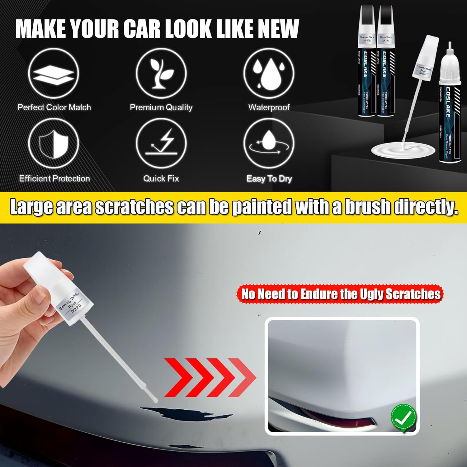 Car Touch up Paint(Abyss Black/Onyx Black(A2B)) for Hyundai, Car Paint Scratch Repair Kit, Quick & Easy Solution to Repair, 2 in 1 Scratch Remover Pen with Color-Matched image number 3