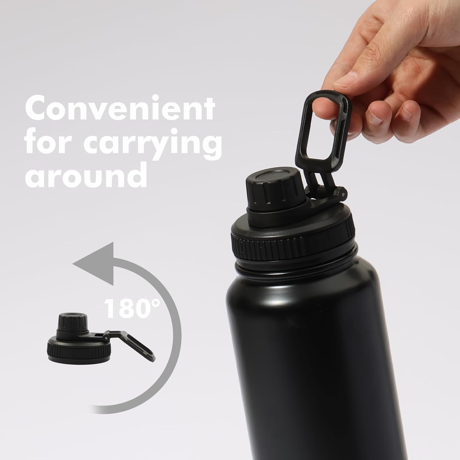 Okam 1L Drink Bottle Leak Proof Tea Infuser Bottle, Black - Stainless Steel Double Layer Vacuum Insulated - Dual Drink Hole, Tea/Fruits Strainer - Handle-For Hot/Cold Water, Tea, Infuser Travel Bottle image number 5