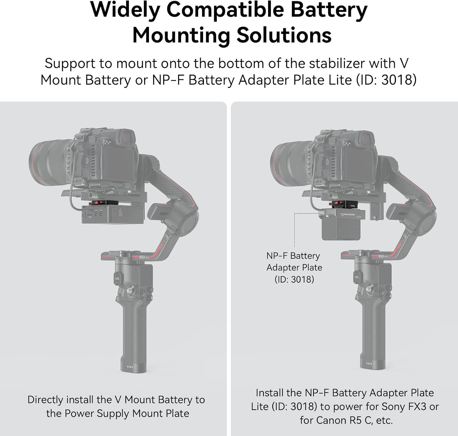 Smallrig Mini V Mount Battery Plate for DJI RS 3 / RS 3 Pro/Rs 2 / RSC 2 Gimbals, Comes with V-Lock, Cold Shoe & 1/4"-20 Threaded Holes for V Mount & NP-F Battery - 4189 image number 5