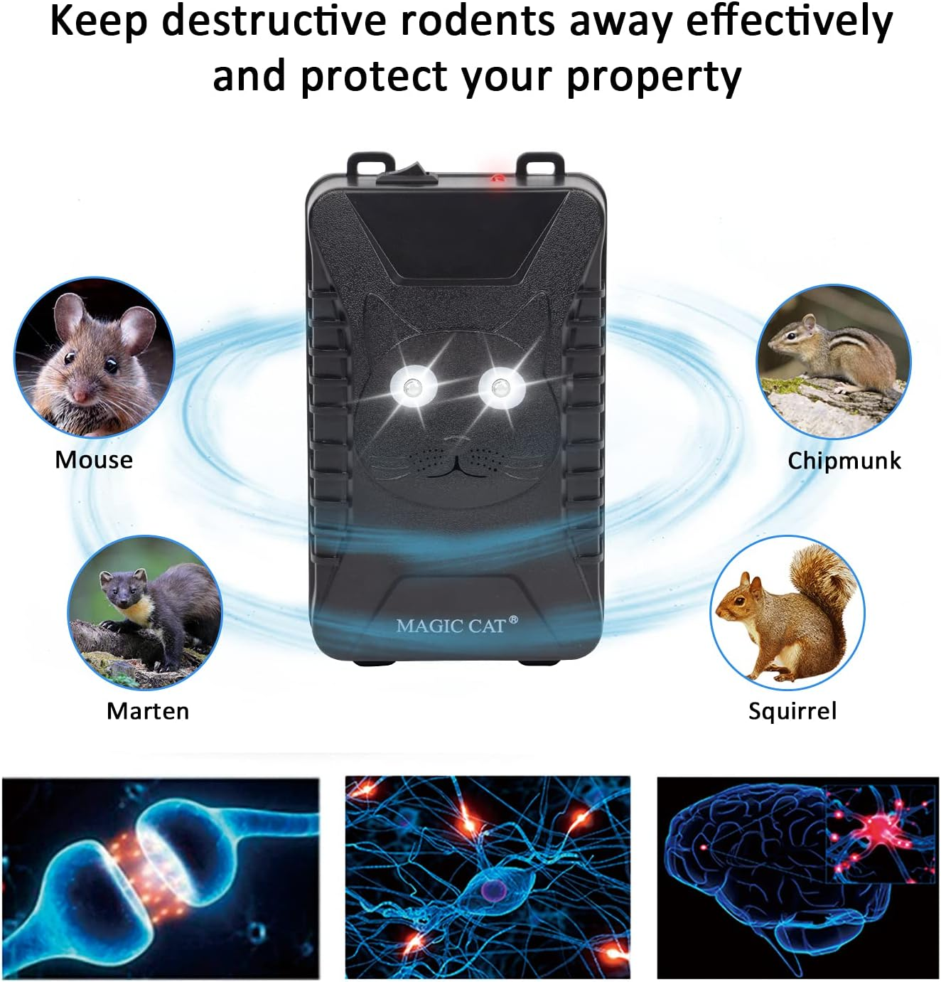MAGIC CAT under Hood Animal Repeller Rodent Repellent, Ultrasonic Battery Operated Rat Deterrent with LED Strobe Lights, Rodent Defense Vehicle Protection for 12V 24V Car Truck RV image number 2