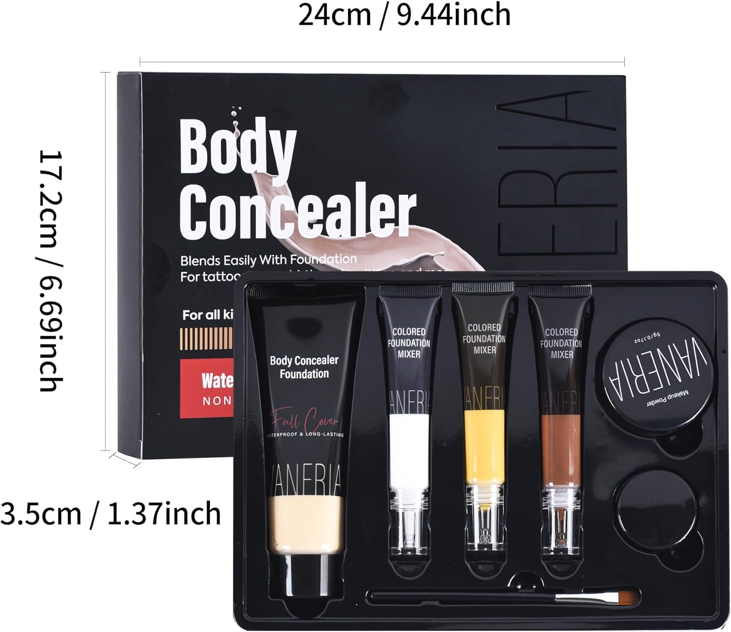 Vaneria Body Concealer, Tattoo Cover Up, Tattoo Cover up Makeup Waterproof, Suitable for Scars, Birthmarks, Vitiligo and All Kinds of Skin Tone, 3 Colors, 283G image number 2
