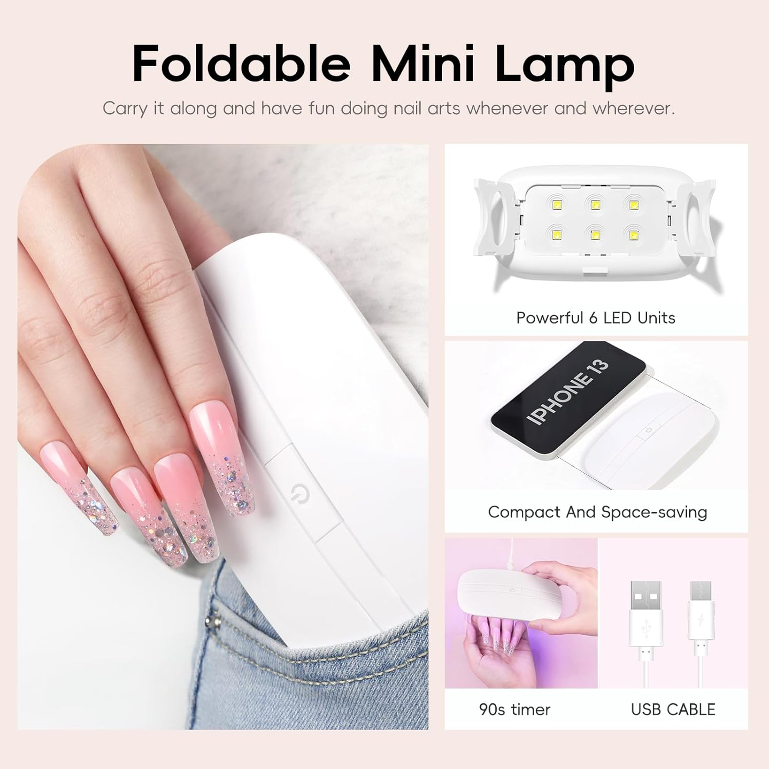 PEACECOLOR 24Pcs Poly Nail Gel Kit with U V Light 6 Colors Clear Pink Nude Poly Extension Gel with Glossy/Matte Top Coat Nail Rhinestones Starter Kit DIY Home Gifts for Women image number 4