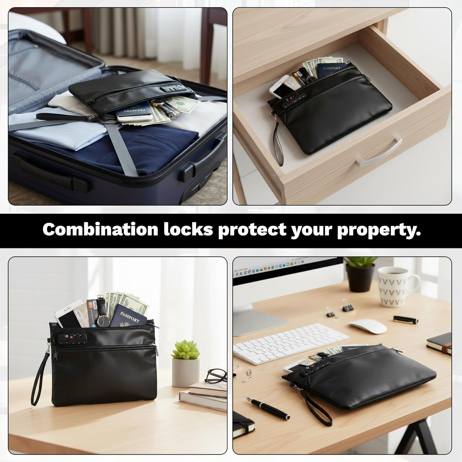 6400&deg;F Fireproof Document Bag with Lock, Waterproof, Fireproof Document Bag, 12-Layer Thermal Insulation, Fireproof Money Bag for Cash, Passports, Valuables, 36 X 26 Cm, Black