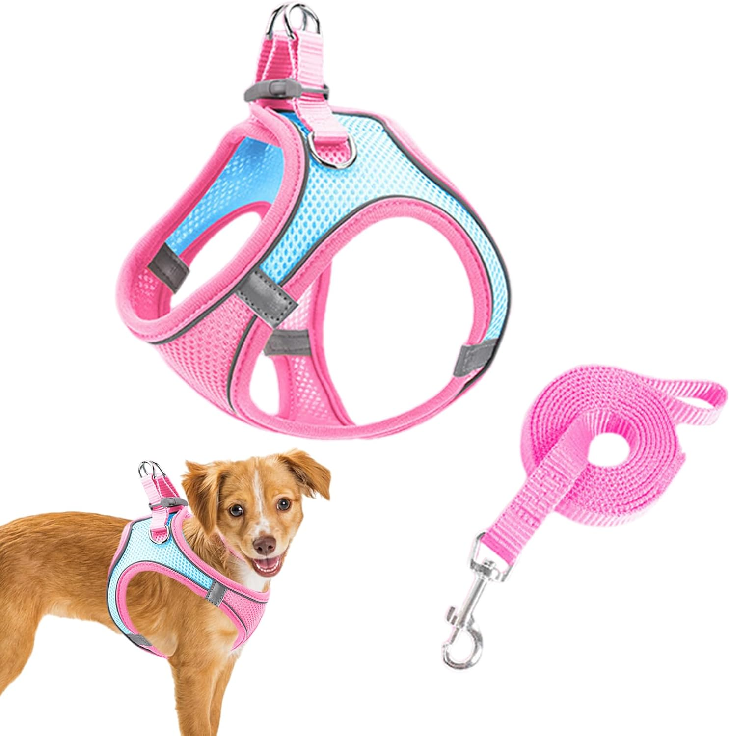 Escape Proof Puppy Kitten Vest Harnesses, Cat Vest Harness and Lead Sets, Adjustable Kitten Harness and Lead Set, for Small Medium Cats Pets Outdoor Walking Escape Proof (Pink+Blue) image number 4