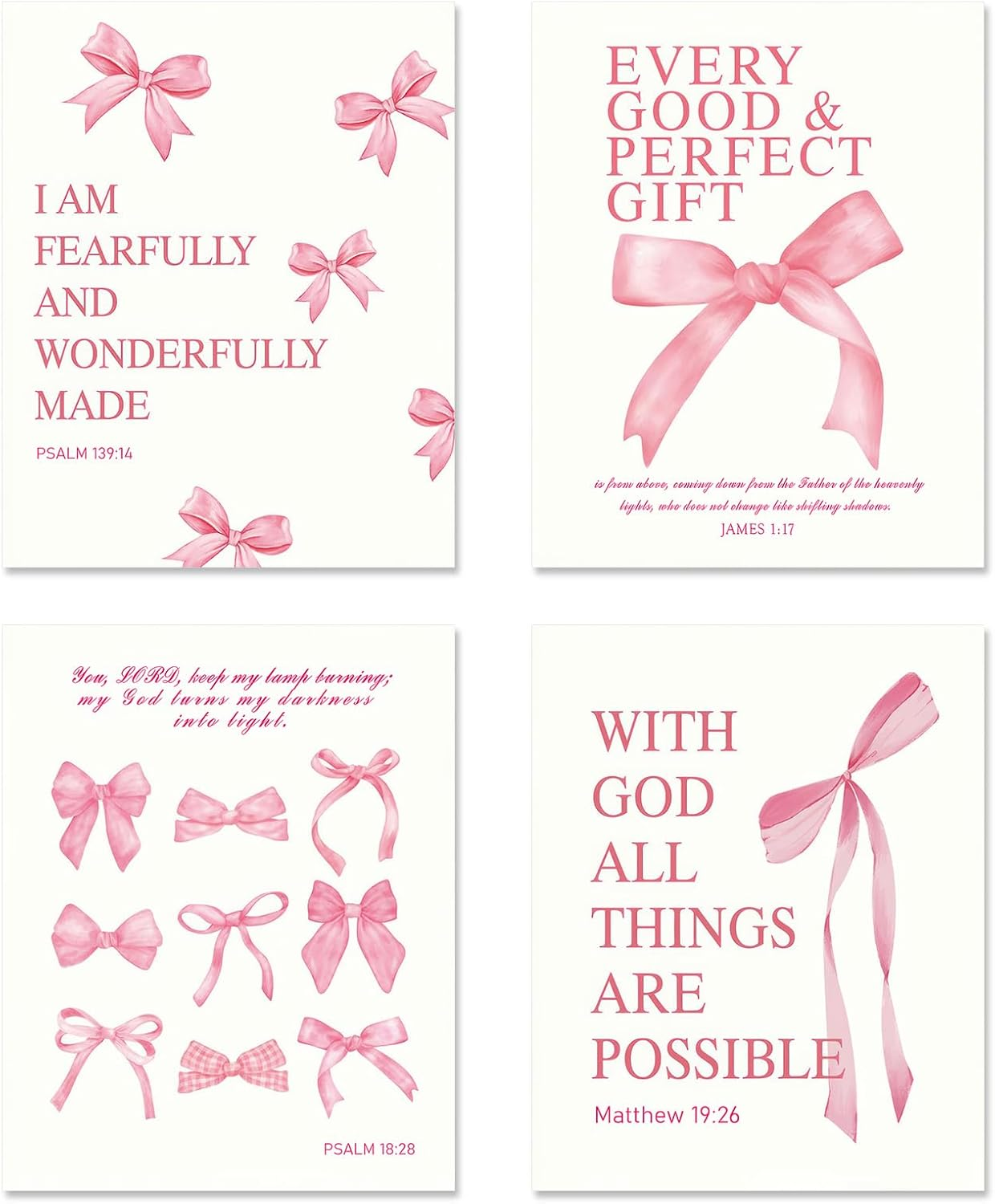 Pink Bow Prints Poster Wall Art Coquette Room Decor, 8X10 Inch Canvas Prints Unframed Set of 4, Pink Room Decor for Teen Girls Bathroom Wall Art Posters image number 5
