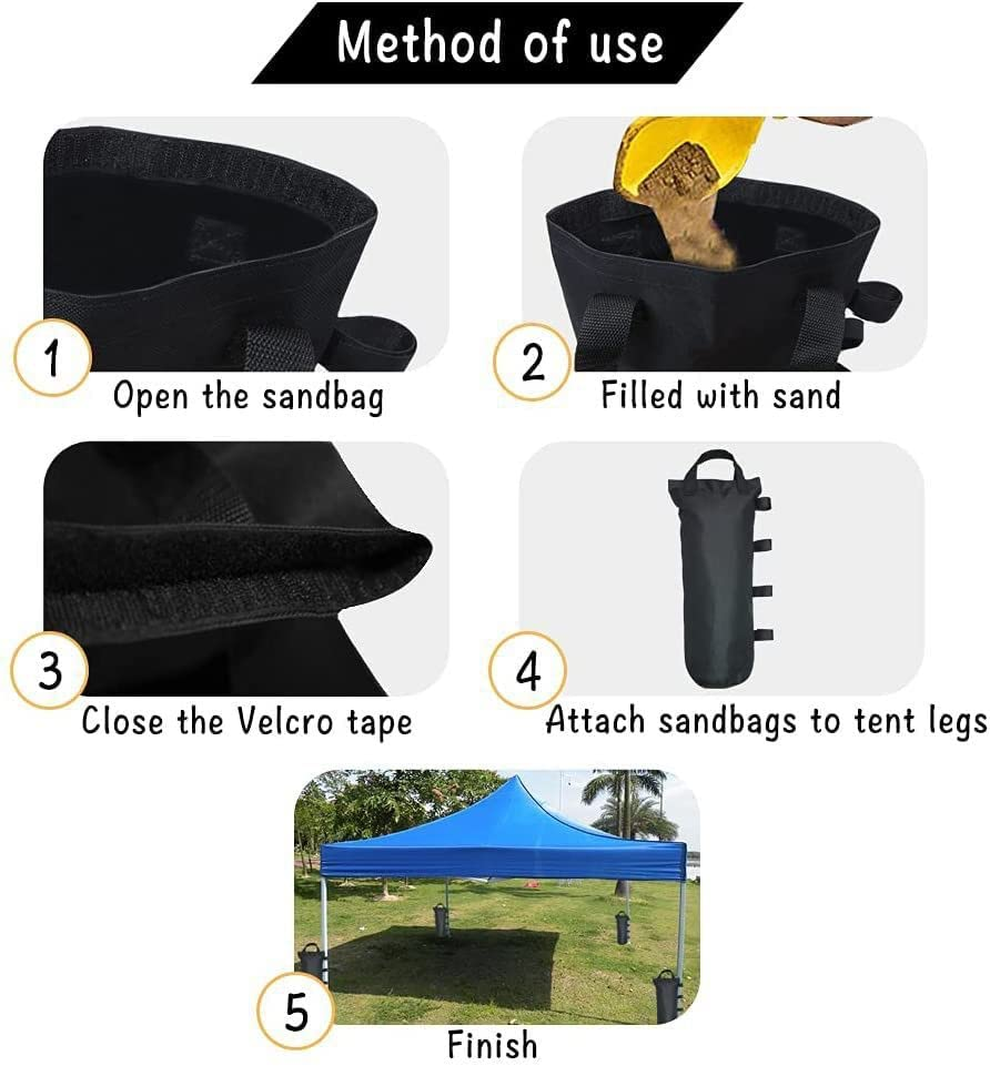 4 Pcs 112 LBS Extra Large Pop up Gazebo Weights Sand Bags for Ez Pop up Canopy Tent Outdoor Instant Canopies,Sand Bags without Sand, Black image number 6
