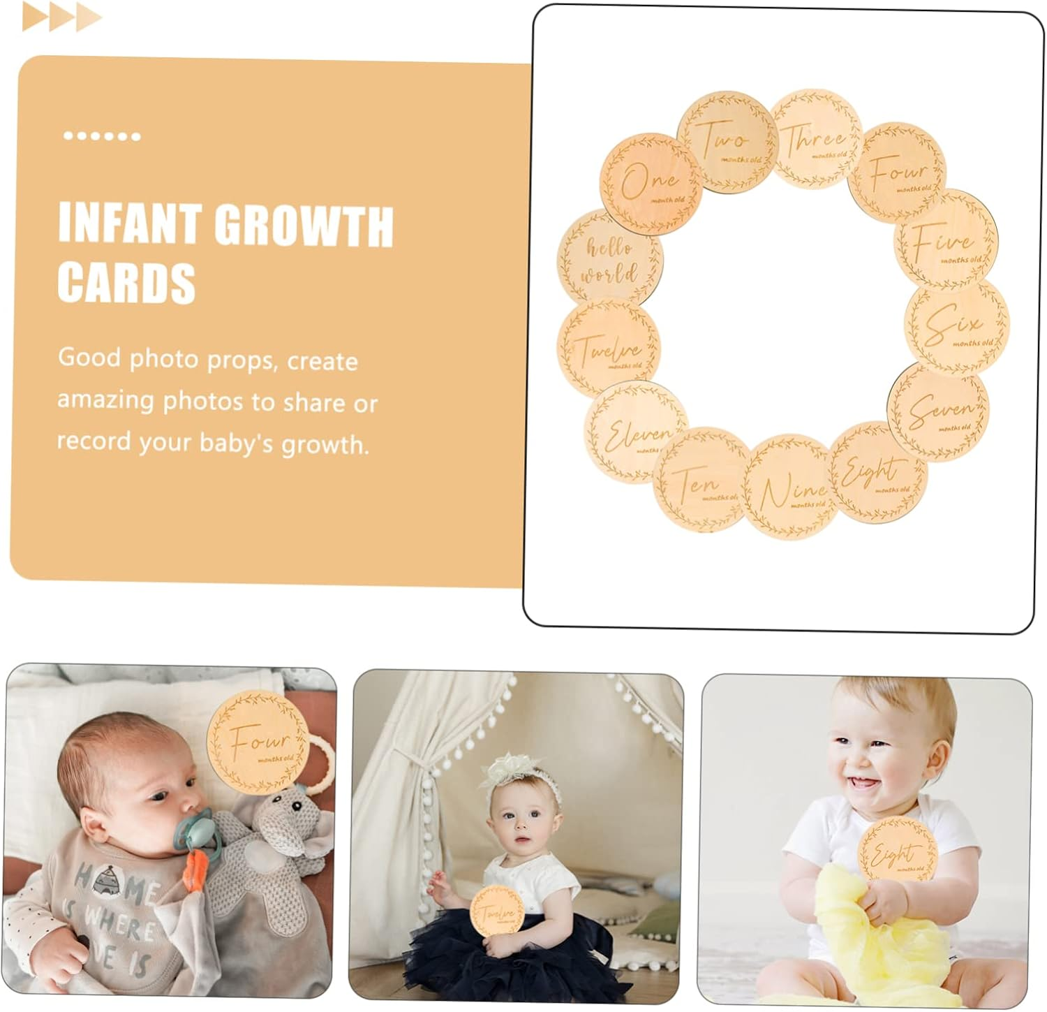 MERRYHAPY 13Pcs Wooden Commemorative Cards Milestone Wood Cards for Newborn for Parents Boy Photography Props Welcome image number 1