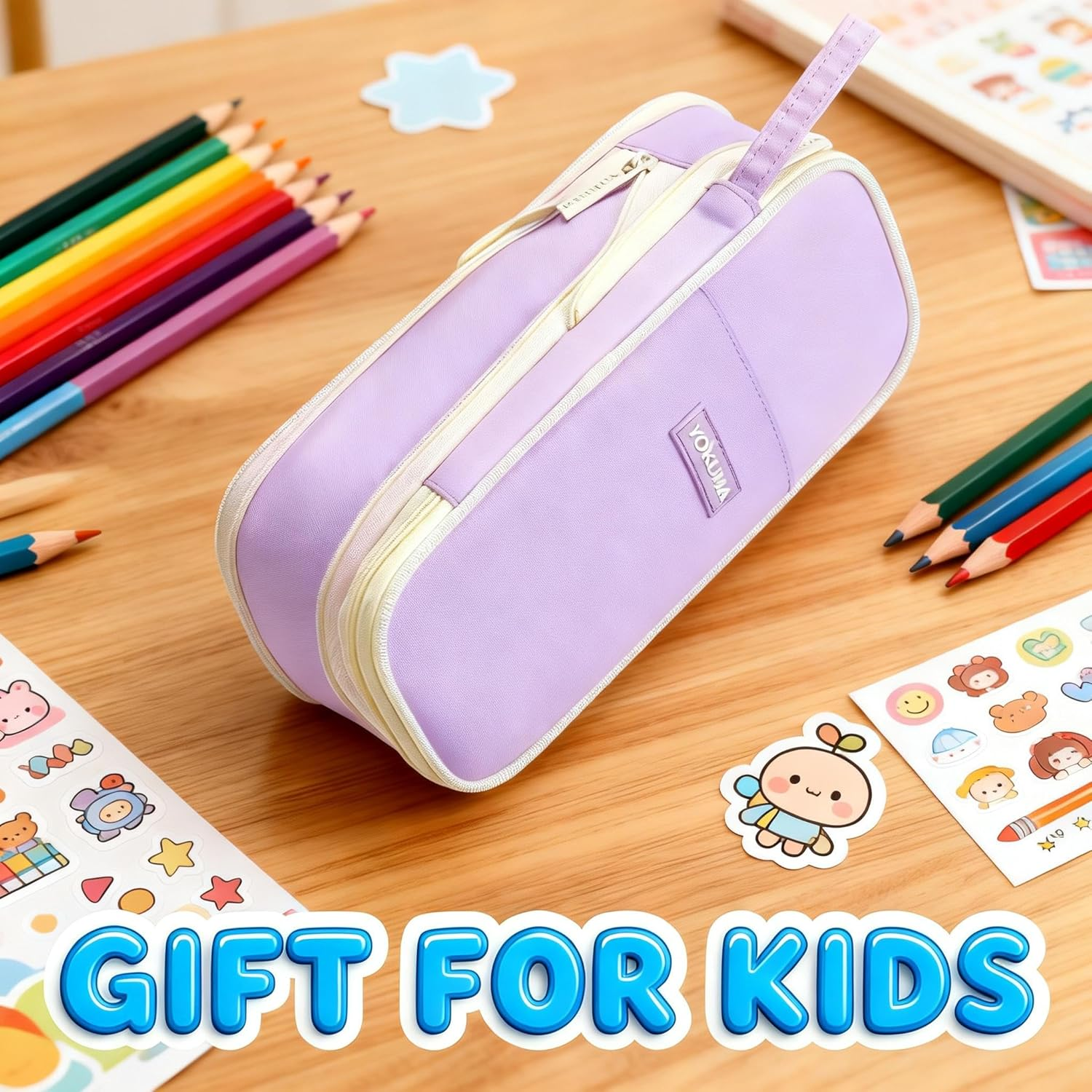 YOKUMA Pencil Case Cute Pencil Pouch for Girls Big Capacity Pen Bag Box, Kawaii Aesthetic College School Supplies for Student Teen Adults Preppy, Purple image number 4