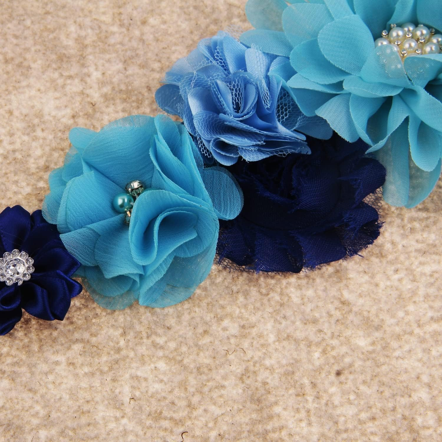 Nishine Blue Maternity Flower Sash Belt Pregnancy Belt for Mom to Be Baby Shower Girls Bridesmaid Sash Belt