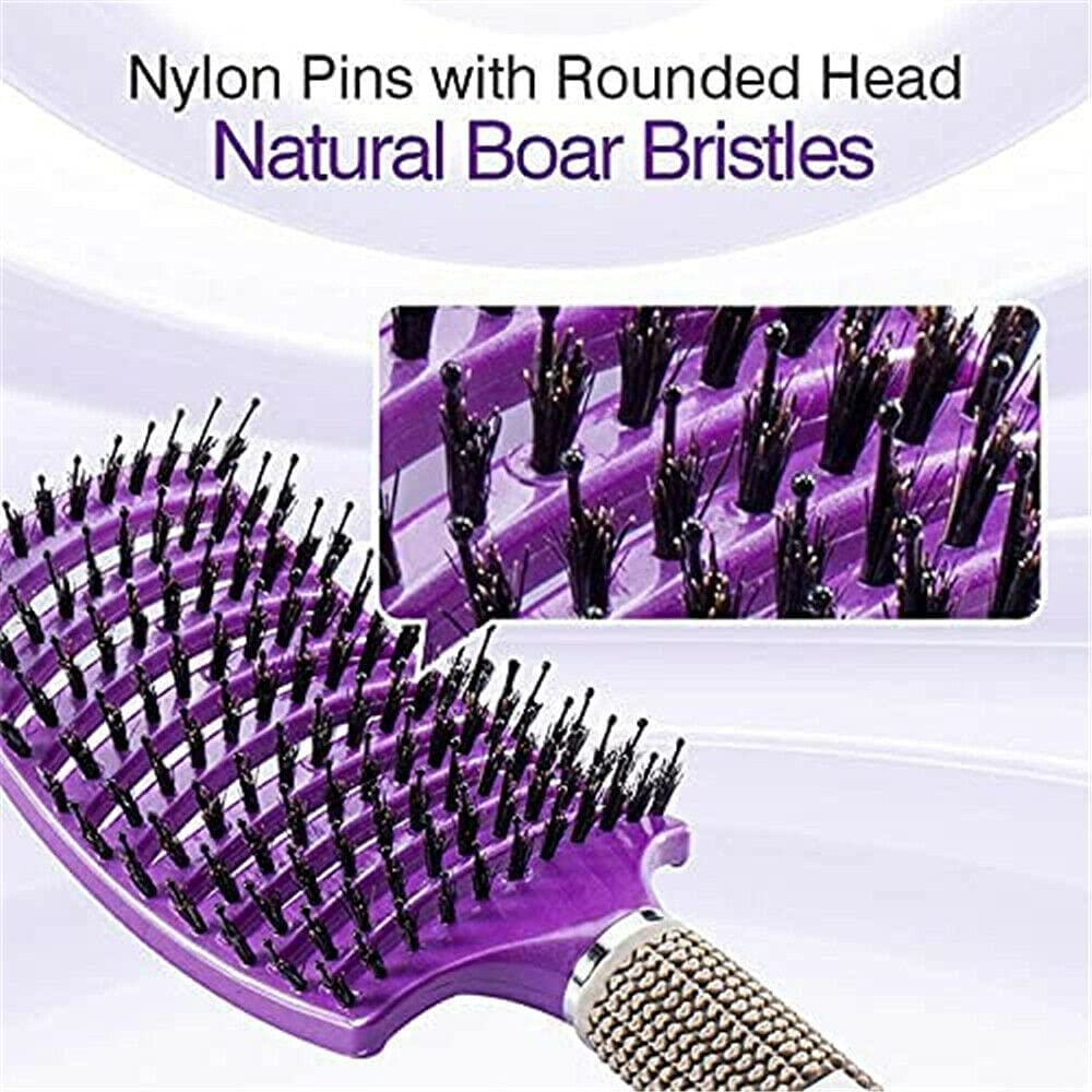 Women Men Detangling Nylon Boar Bristle Brush Hairbrush Head Scalp Massage Comb (Black) (Black) - Black image number 4